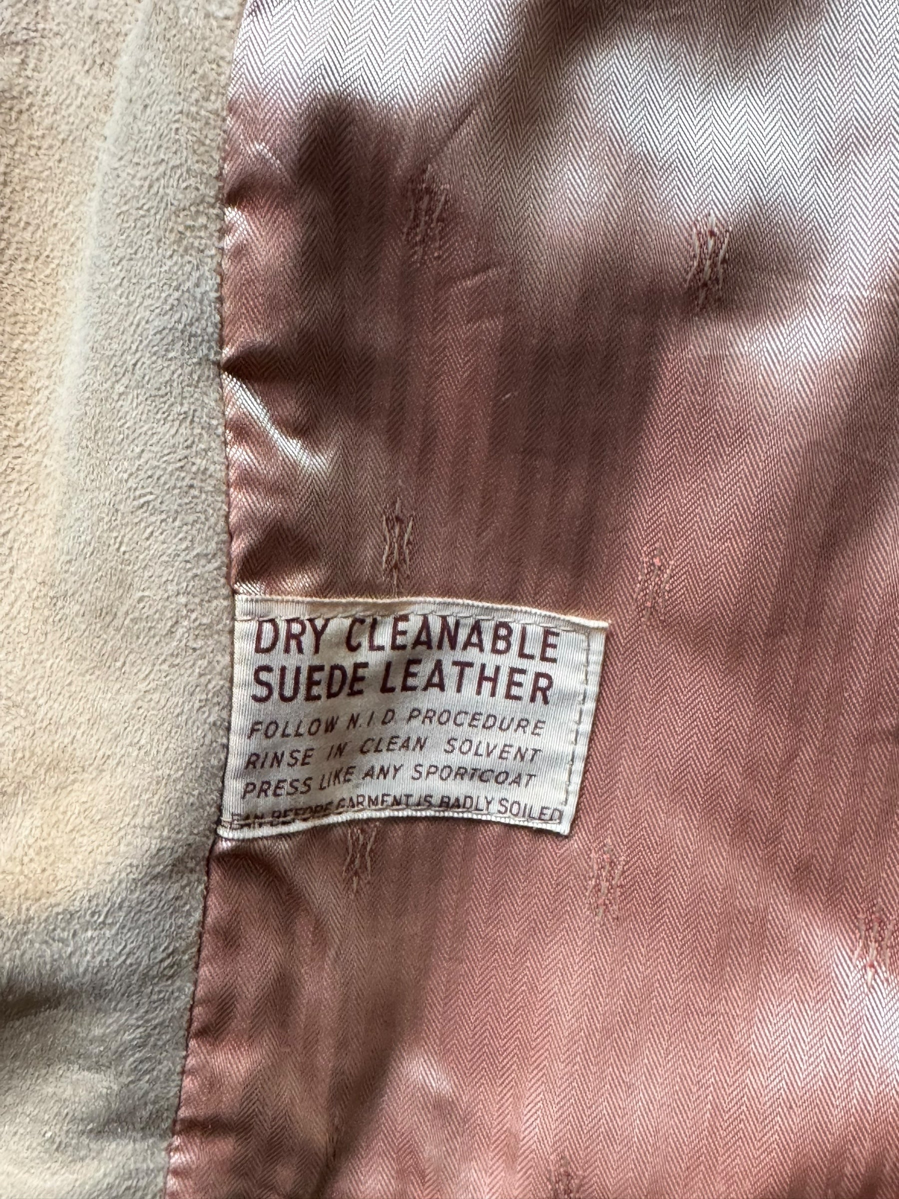 Care tag of 1950s Cresco Suede Jacket M