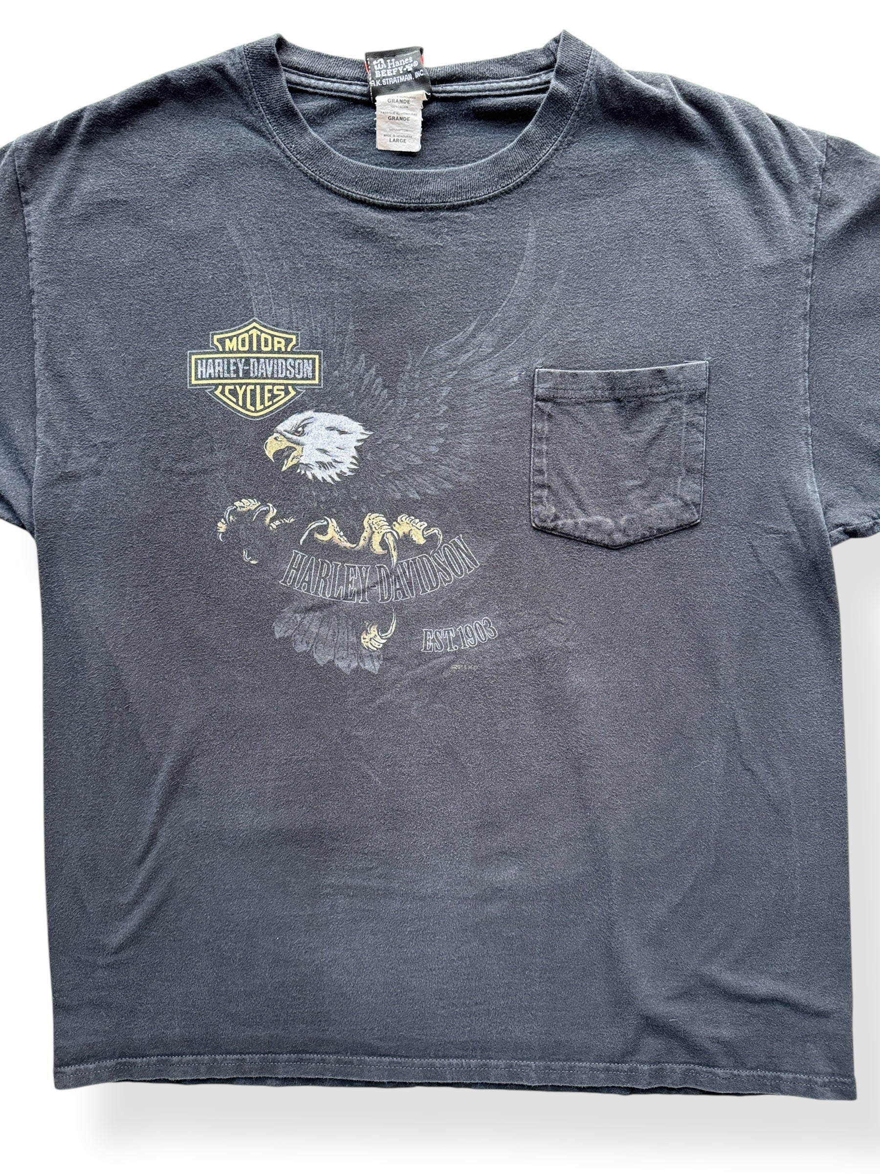 Front Close Up of Snake Harley Davidson Twin Falls Pocket Tee SZ L