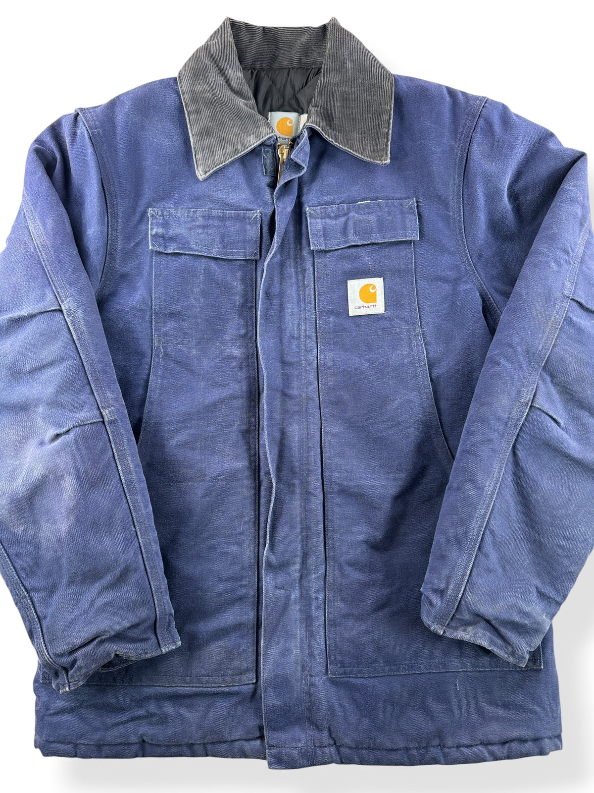 Close-up of Vintage Faded Blue Carhartt Arctic Jacket SZ 40
