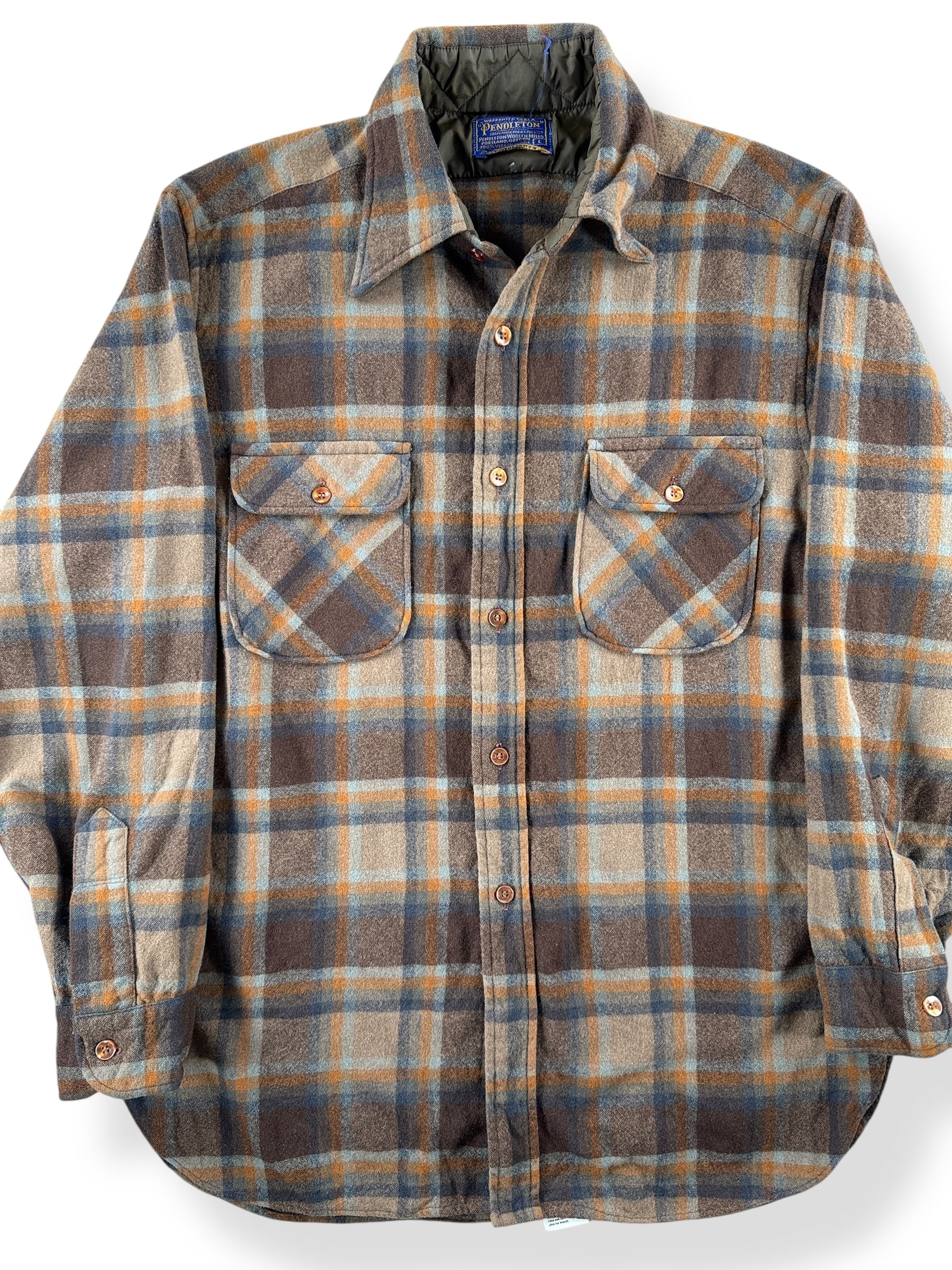 Front Close Up of Vintage Earth Tone Pendleton Flannel SZ L (fits M)