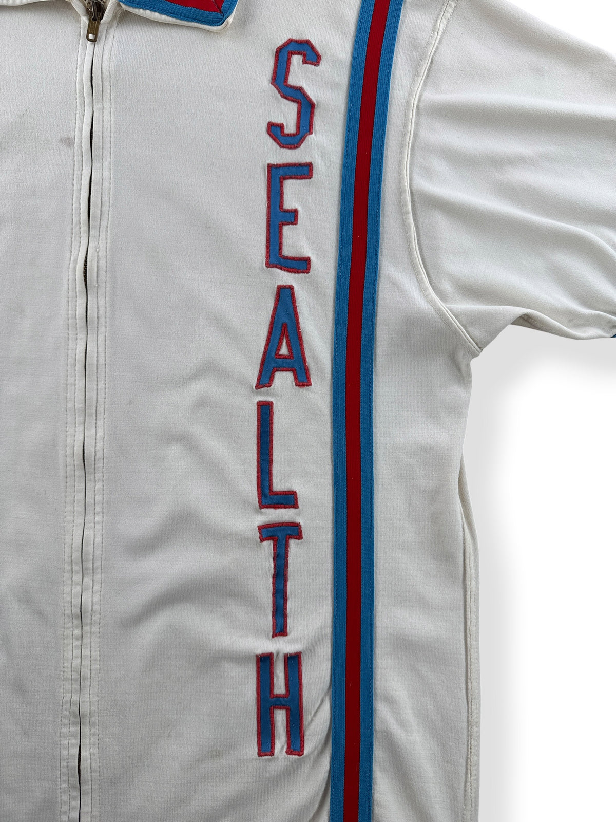 Sealth embroidered on front of Vintage Athletic Supply Sealth Jersey SZ 44