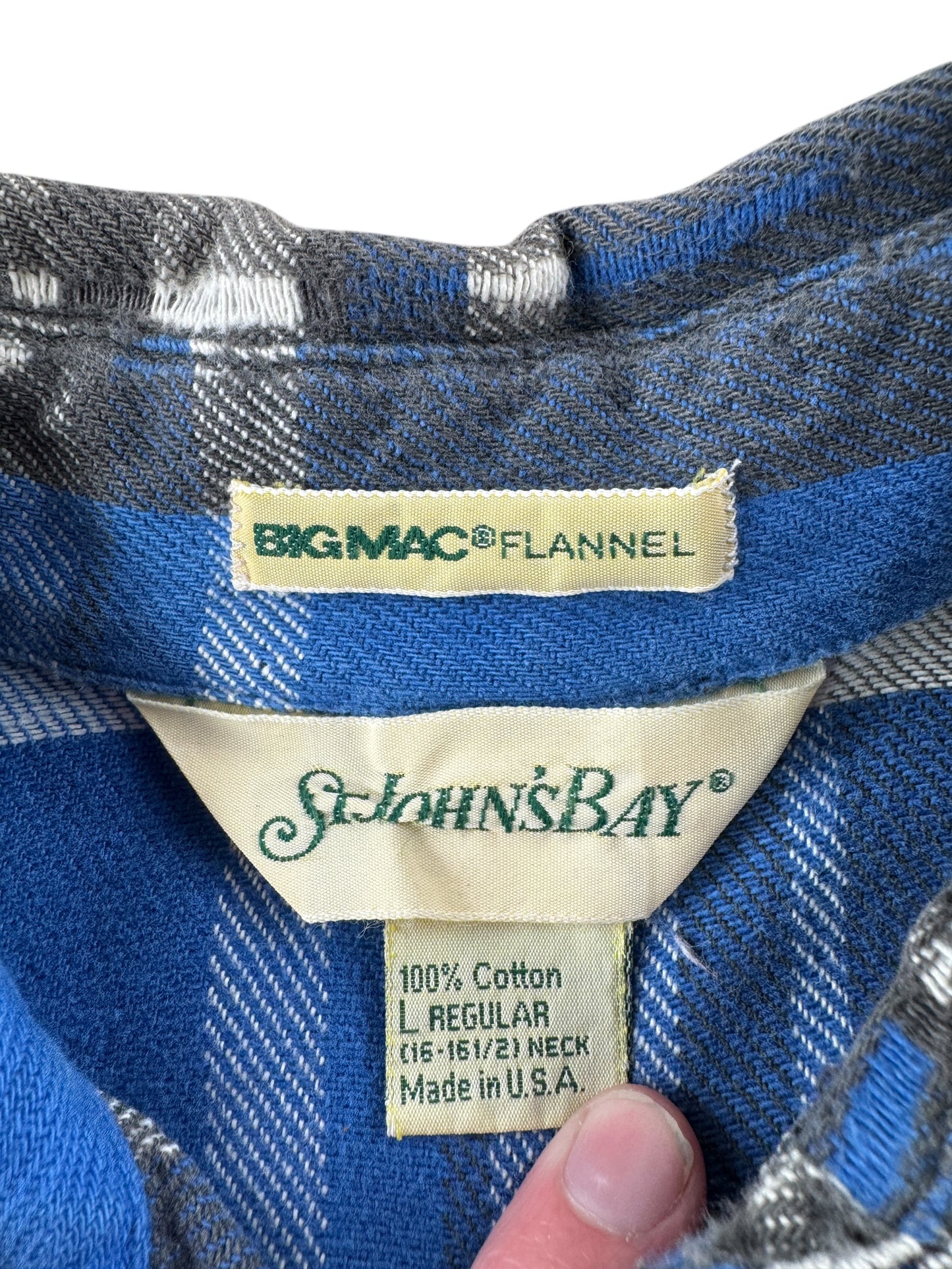Label on Vintage Big Mac Blue Plaid Cotton Flannel SZ L