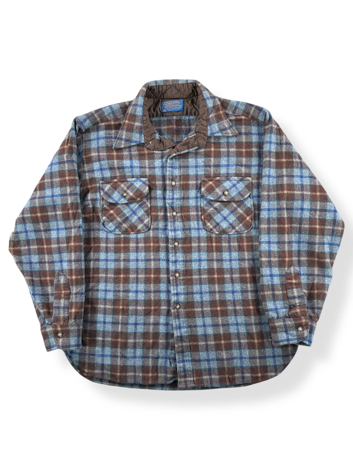 Front of Vintage Blue and Brown Pendleton Flannel SZ XL
