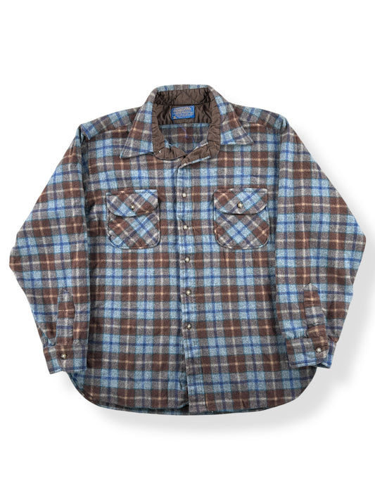 Front of Vintage Blue and Brown Pendleton Flannel SZ XL