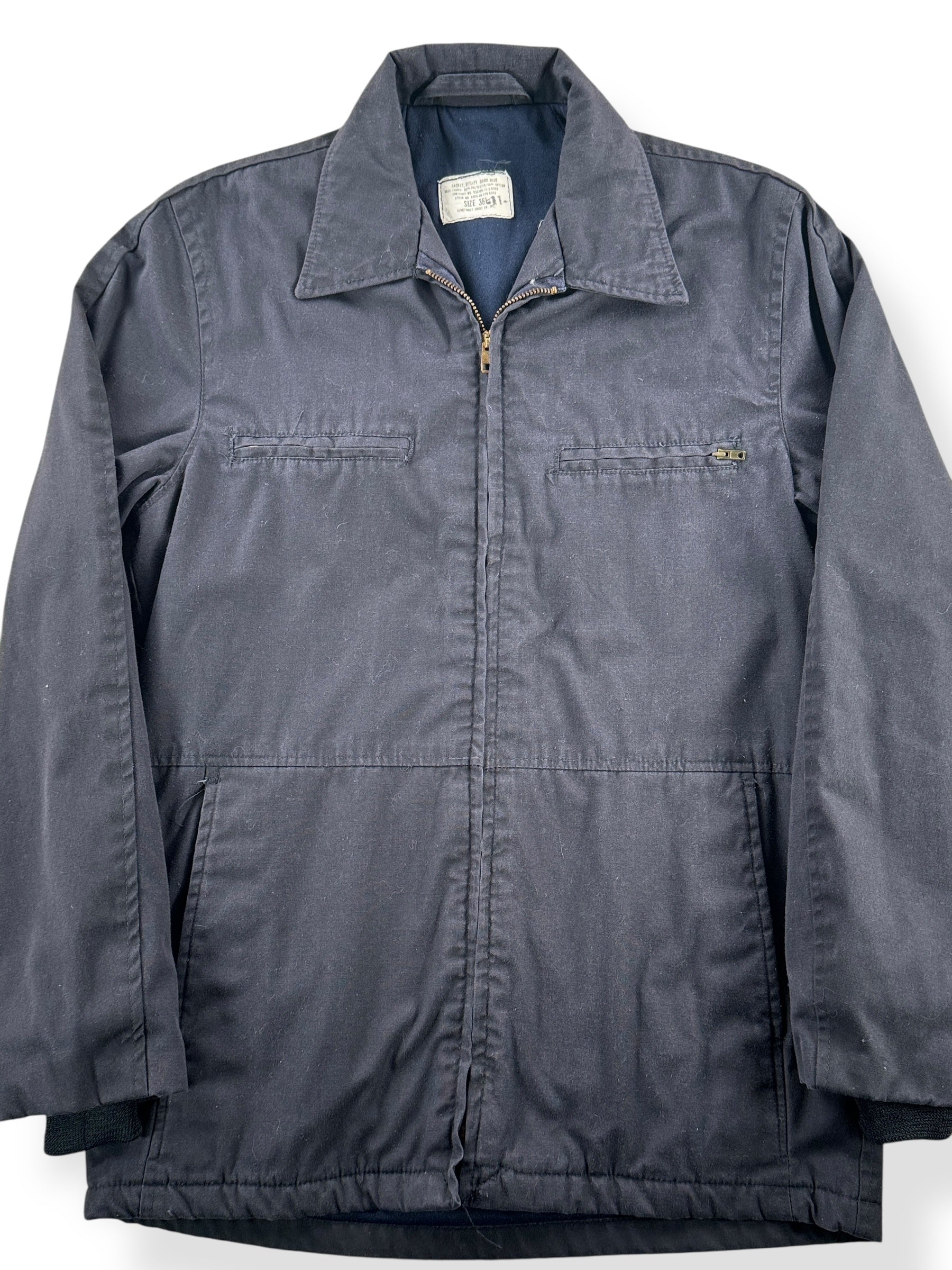 Front Close Up of Vintage USN Utility Jacket Dark Blue SZ 36L