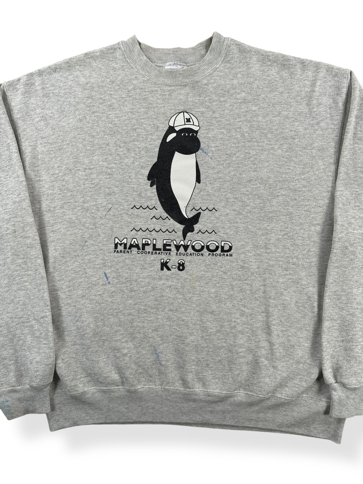 Front Close Up of Vintage Maplewood Swim Crewneck SZ XXL