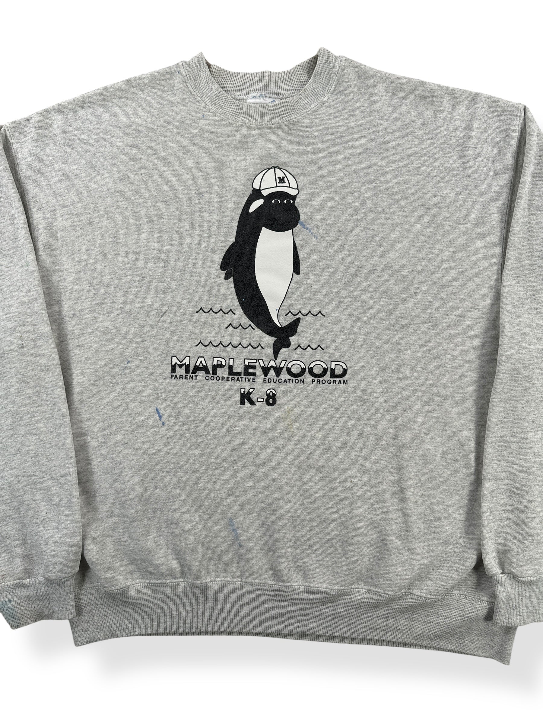 Front Close Up of Vintage Maplewood Swim Crewneck SZ XXL