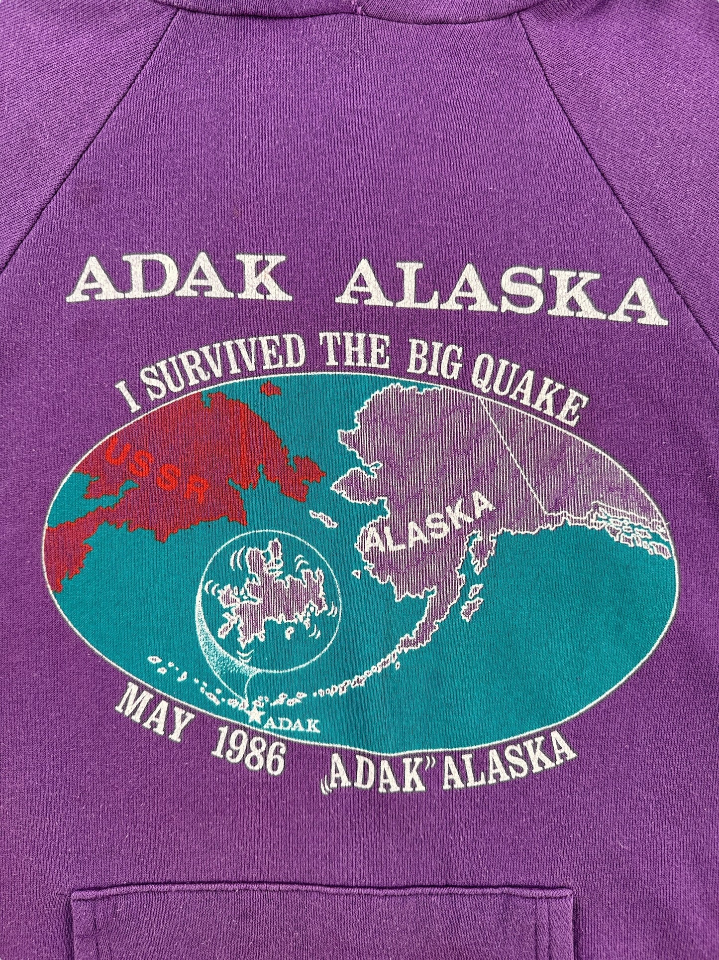 Graphic on Vintage Purple Adak AK Hoodie SZ S