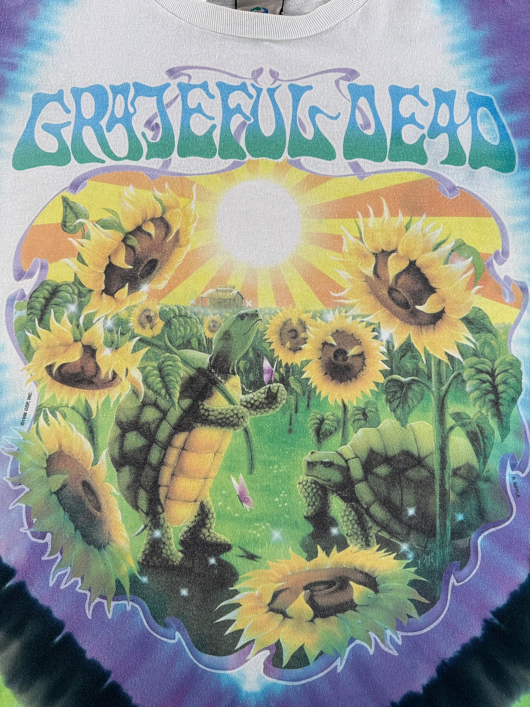 Graphic of Vintage Grateful Dead Sunflowers & Turtles Tee SZ XL