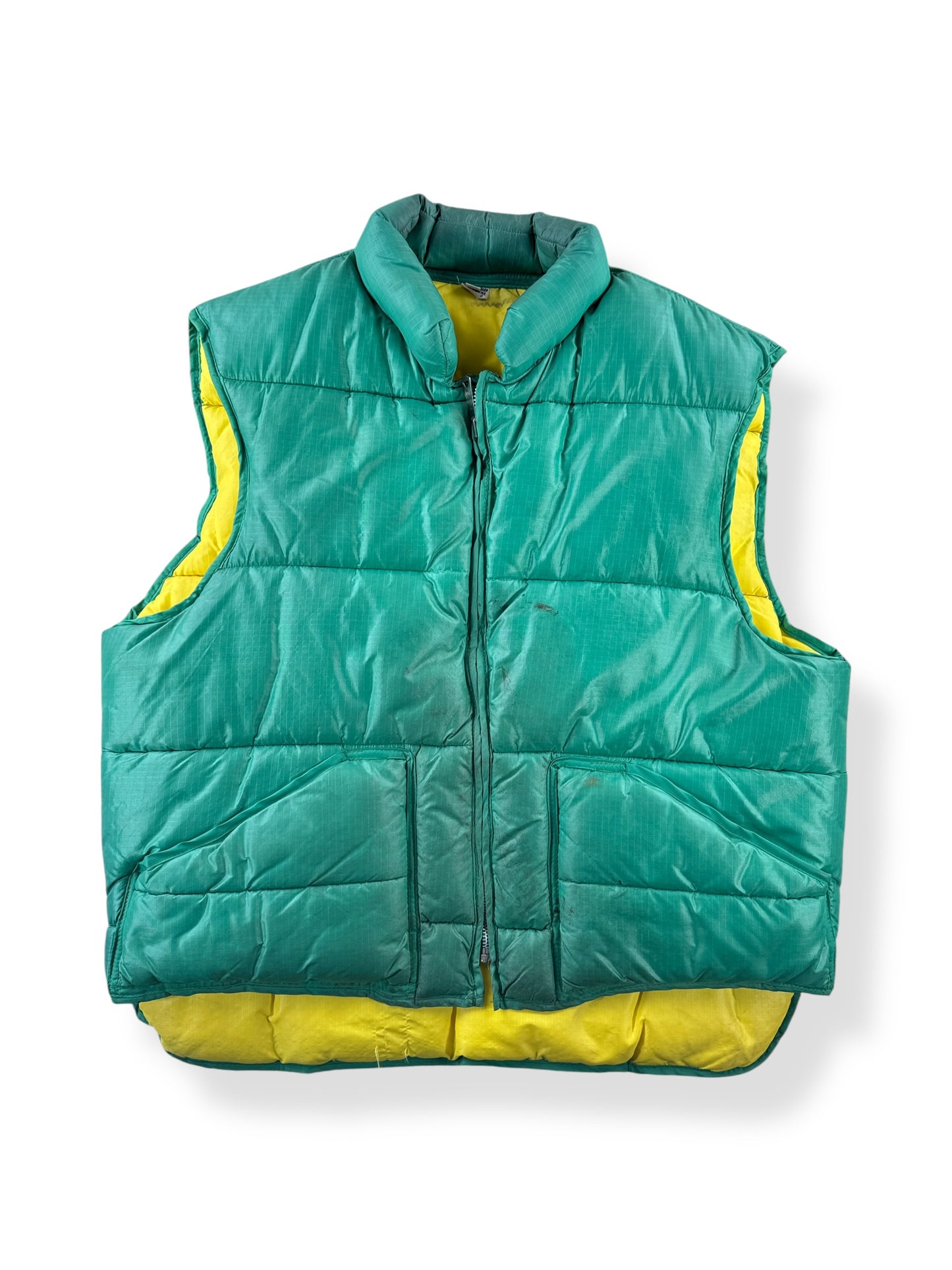 Front of Vintage Reversible Green Puffer Vest SZ L