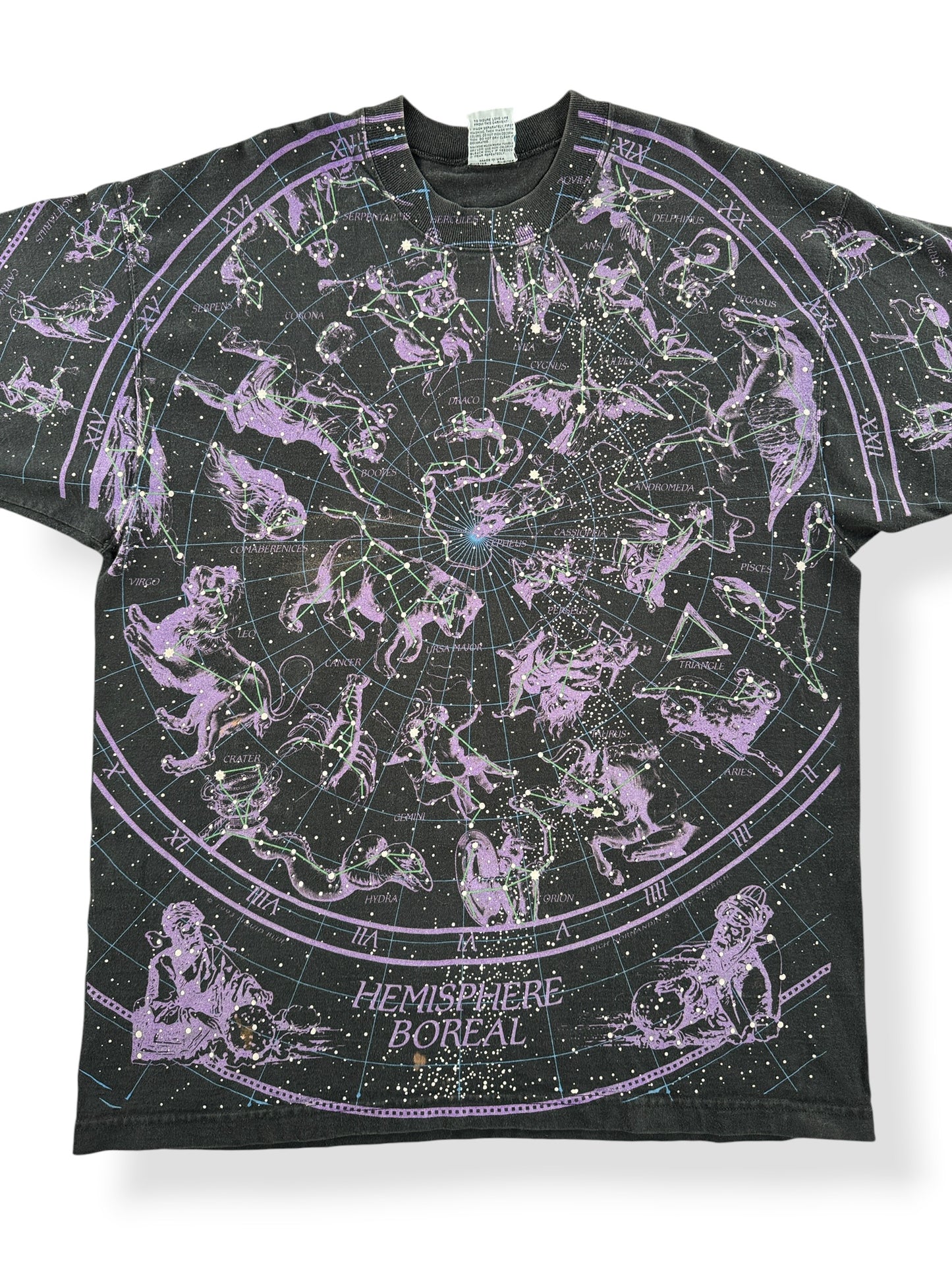 Front Close Up of Vintage Liquid Blue Constellations AOP Tee SZ XL