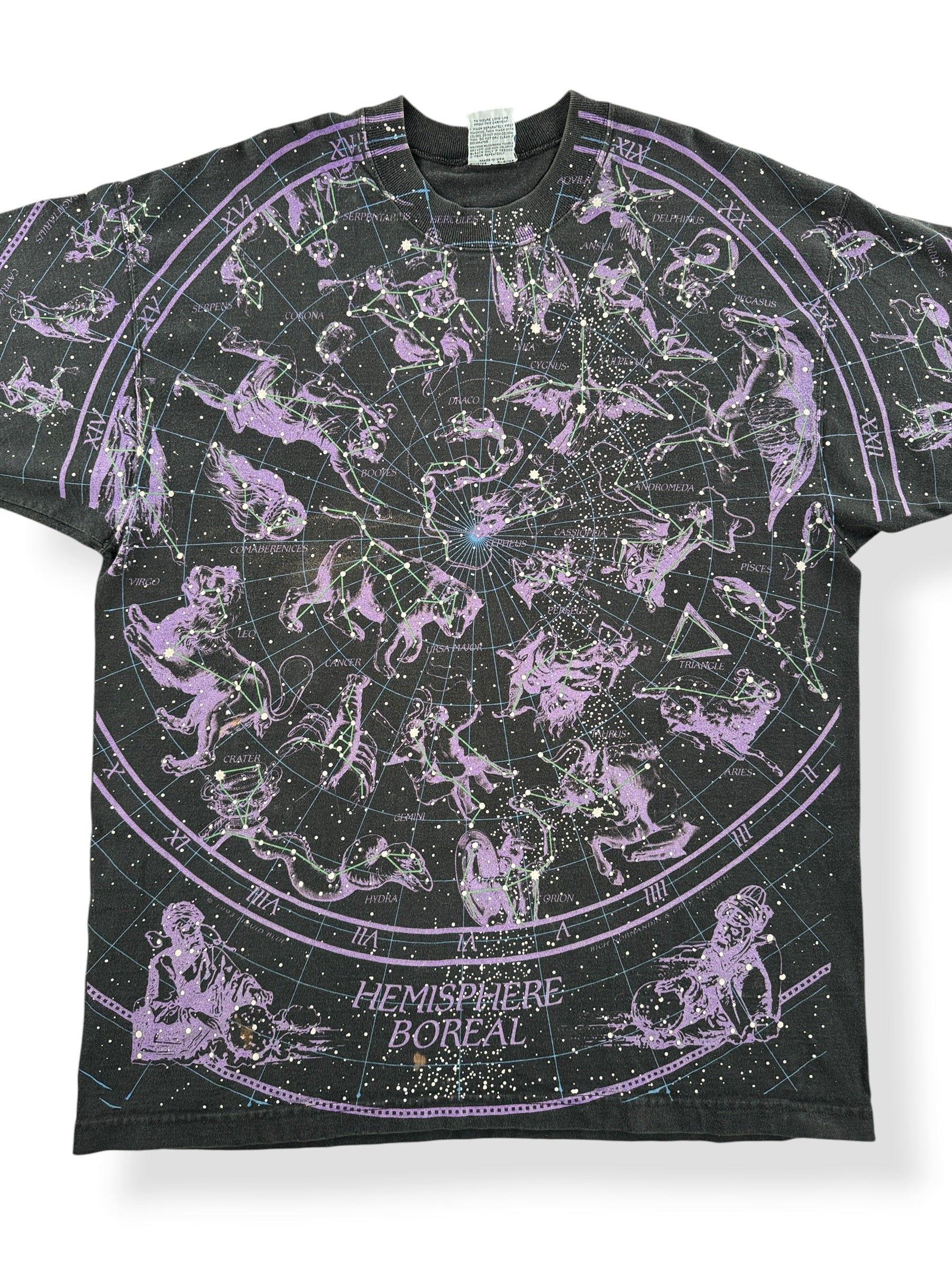 Front Close Up of Vintage Liquid Blue Constellations AOP Tee SZ XL