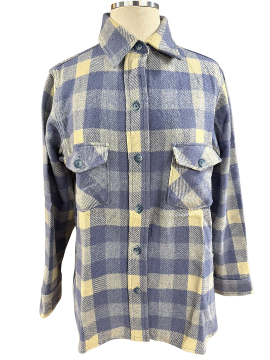 Front view of 1970s Blue/White "The Woolrich Woman" Flannel S-M