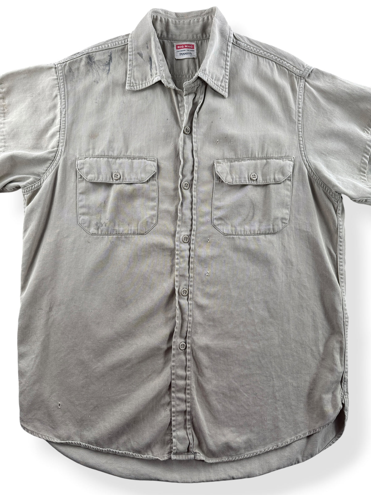 Close-up of Vintage 1960s Distressed Big Mac Penney's Work Shirt SZ M