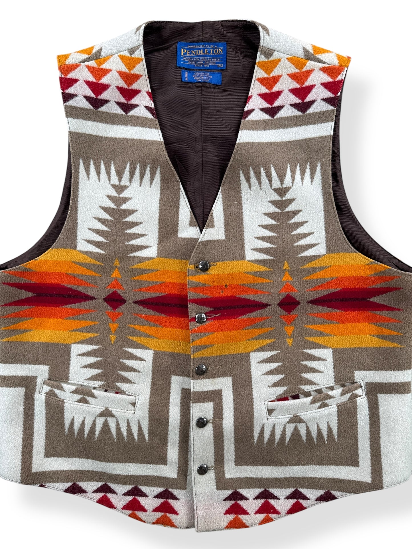 Front Close Up of Vintage Pendleton High Grade Western Wear Vest AS IS SZ XL