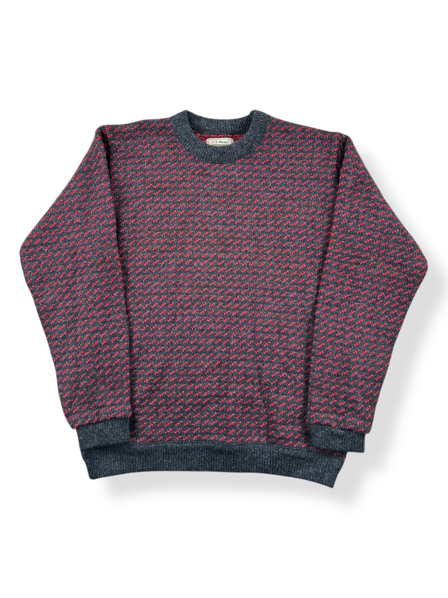 Front of Vintage Men's LL Bean Birdseye Sweater Red & Grey SZ Tall L