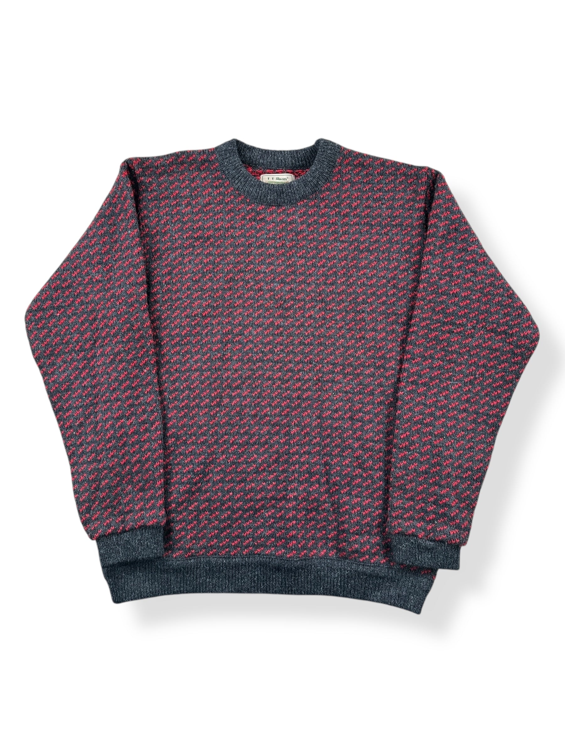 Front of Vintage Men's LL Bean Birdseye Sweater Red & Grey SZ Tall L