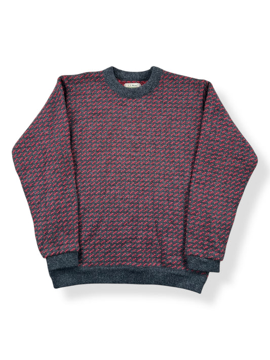 Front of Vintage Men's LL Bean Birdseye Sweater Red & Grey SZ Tall L
