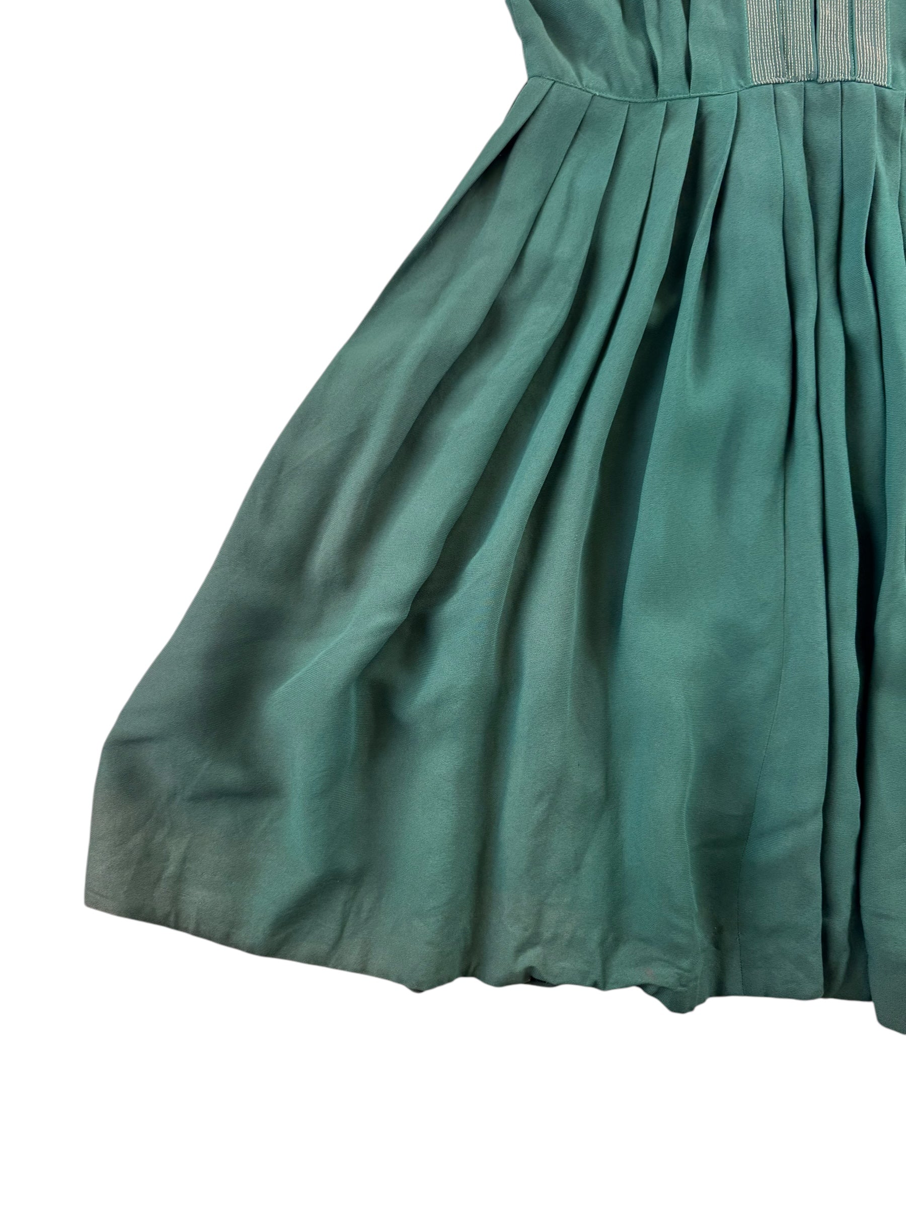 Back left of skirt of 1940s Green Rayon Pleated Dress M