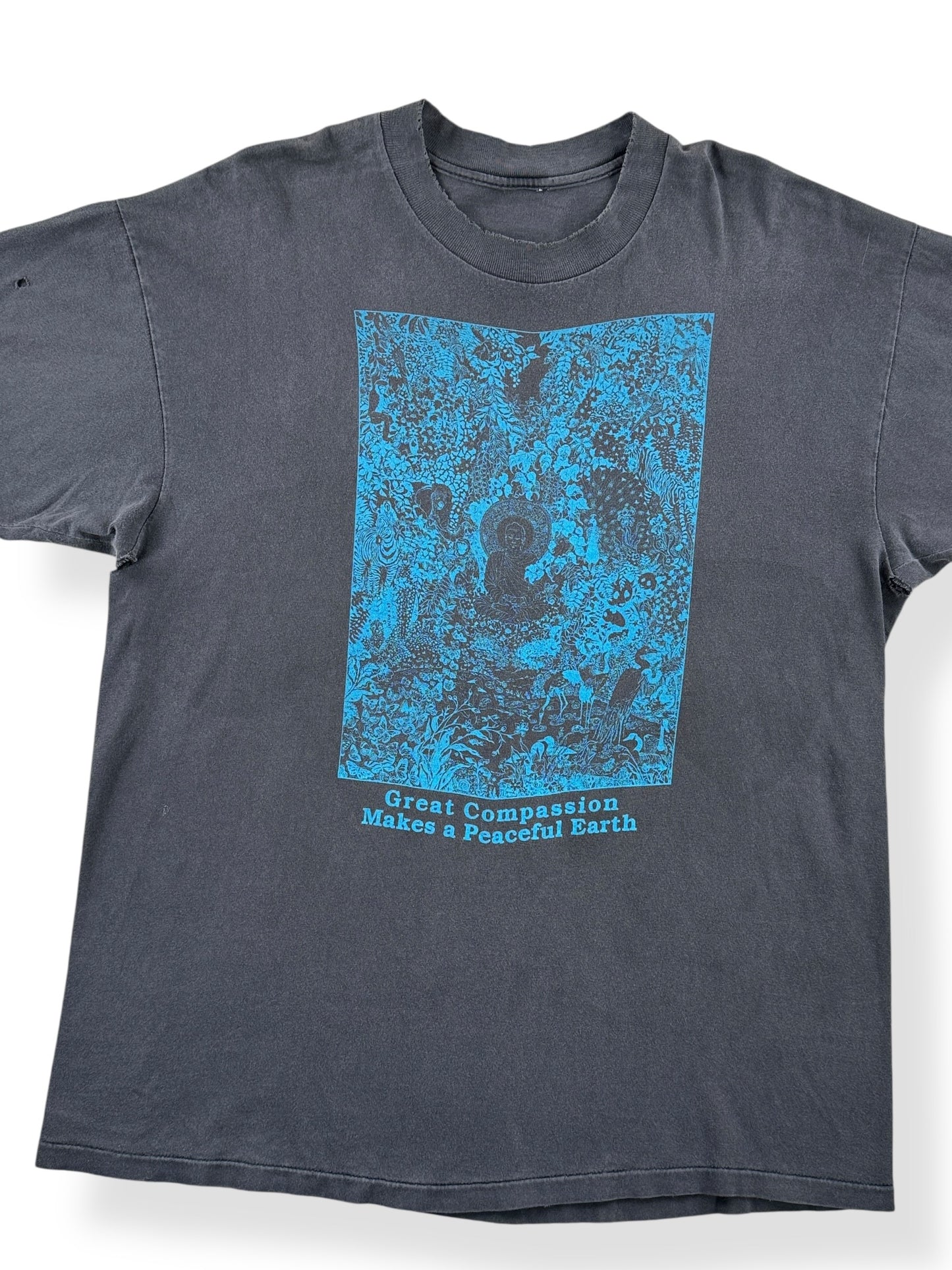 Front Close Up of Vintage Faded Peaceful Earth Tee SZ XL