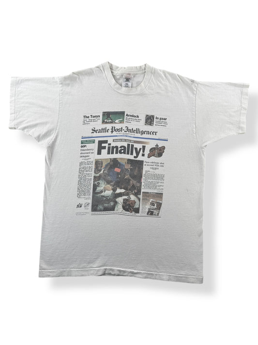 Front of Vintage Sonics 96 Newspaper Tee SZ XL