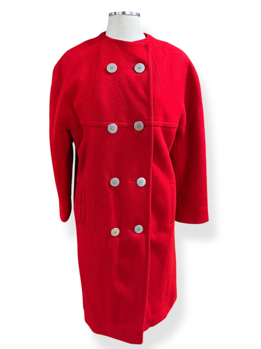 Front view of 1960s Red Wool Lined Coat L