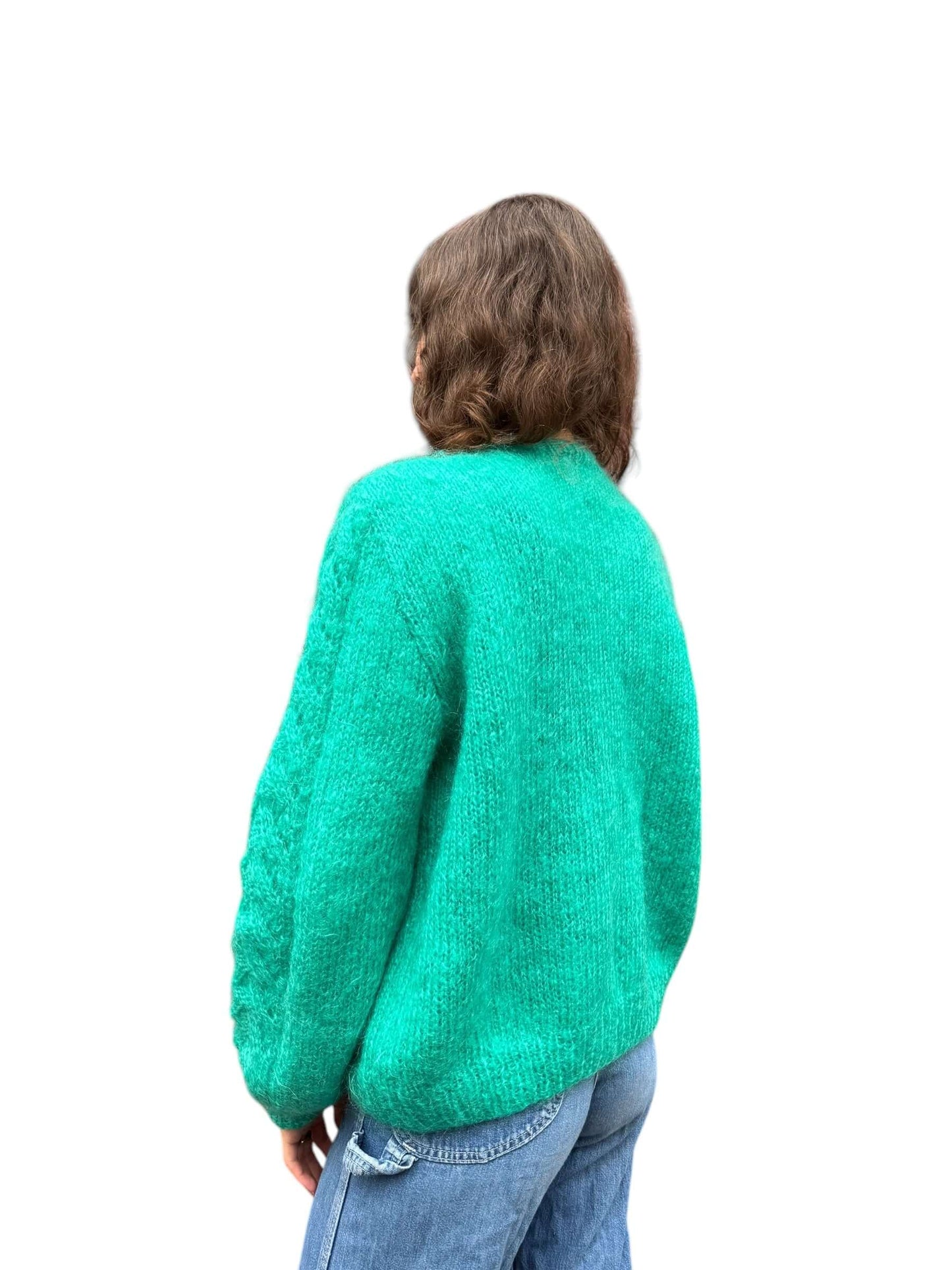 on body side of 1980s Irish Mohair Cardigan SZ L