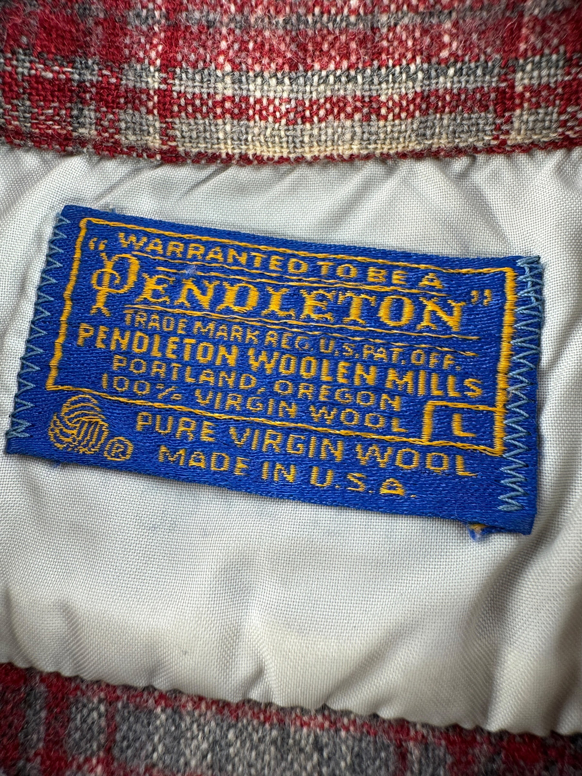 Label on Vintage Pendleton Shadowplaid Board Shirt SZ L