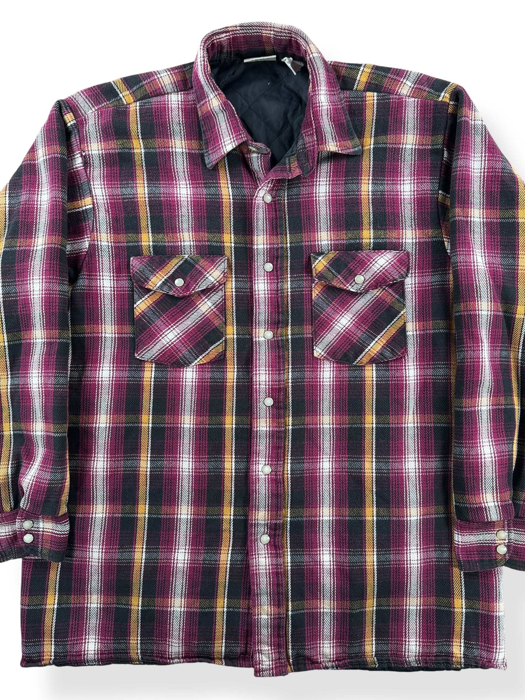 Front Close Up of Vintage Quilted Five Brothers Flannel SZ L