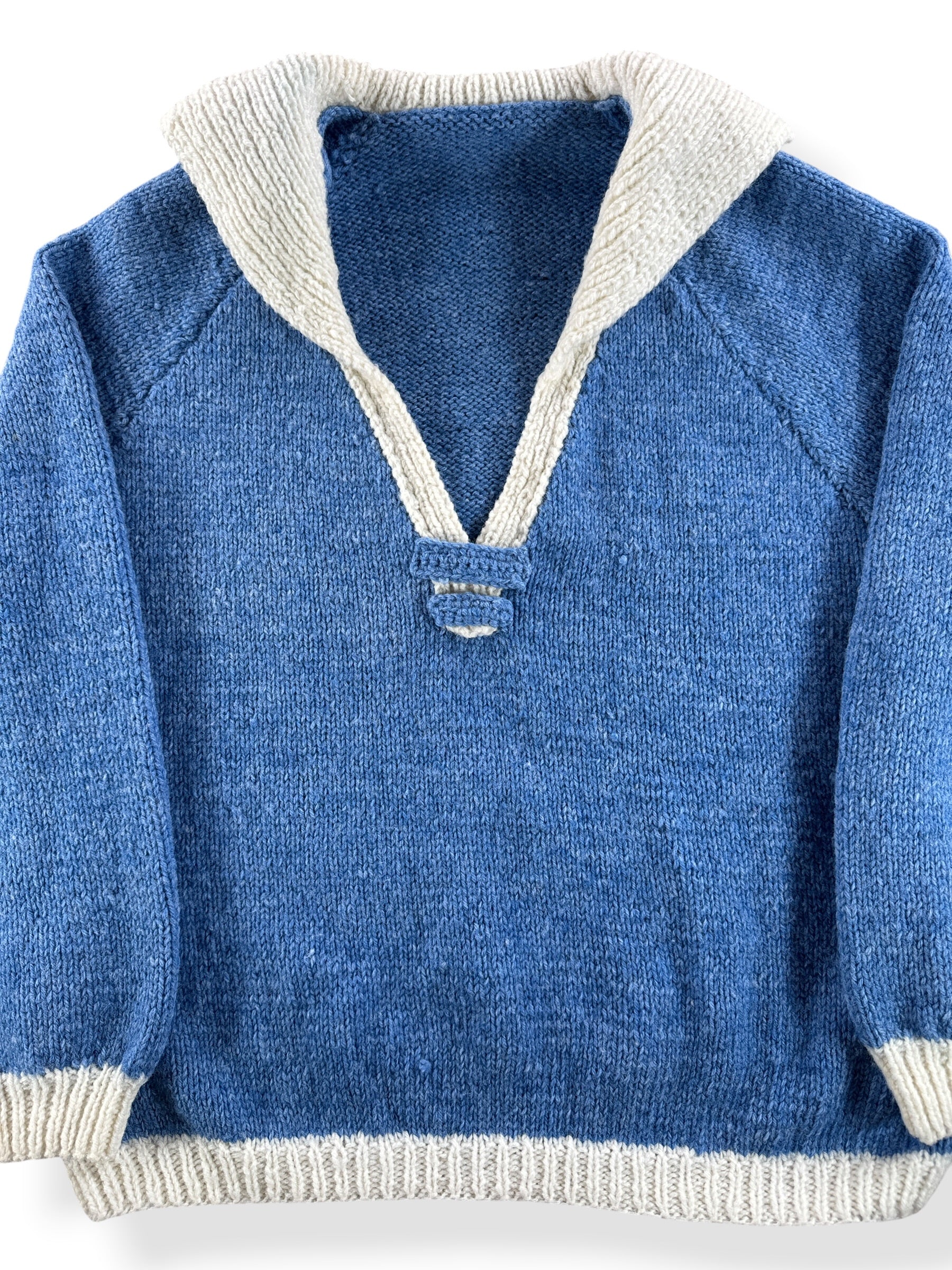 Front Close Up of Vintage Sailor Style Knit Sweater SZ L