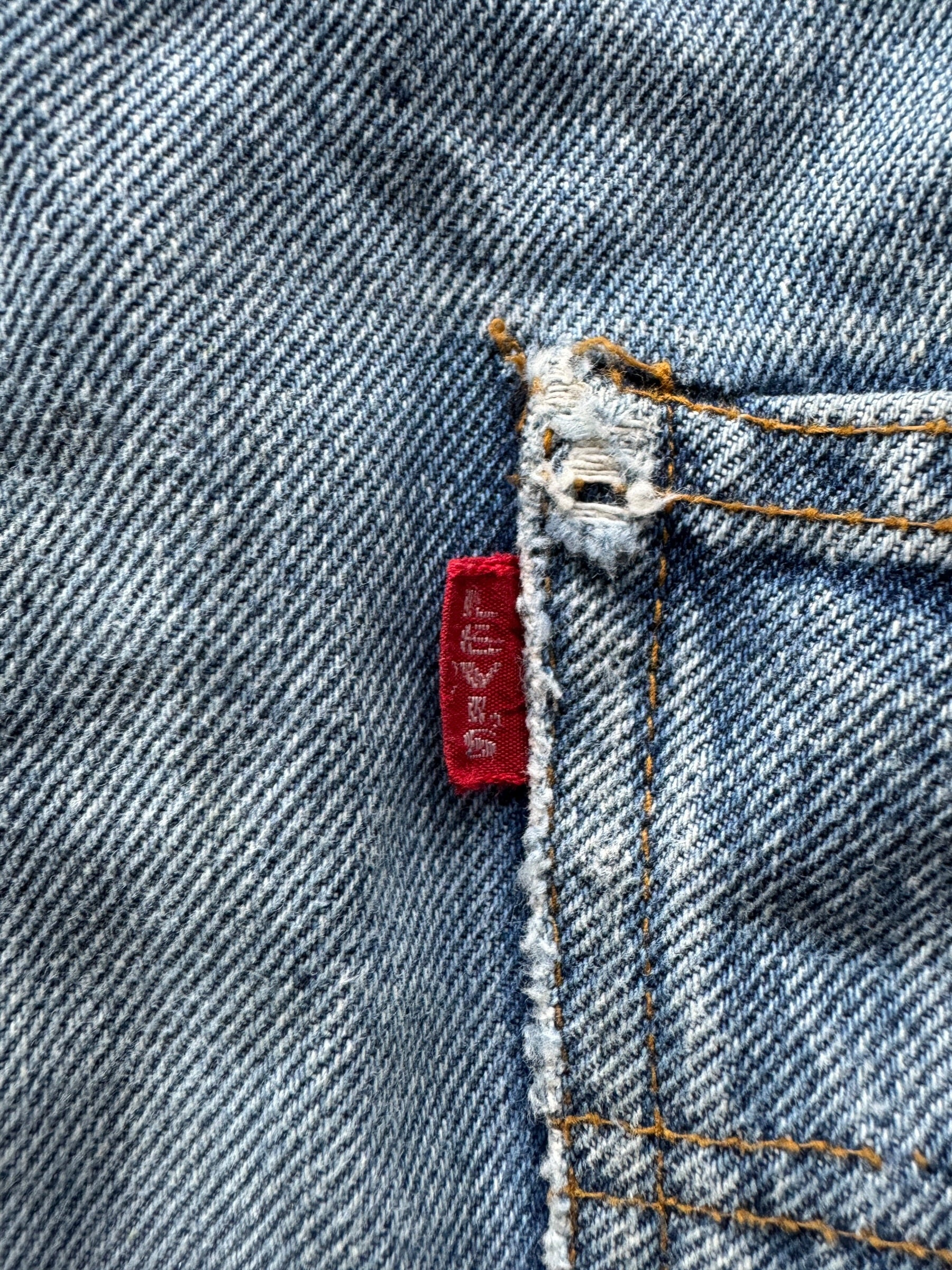Small E on Vintage Levi's 501 Double Stitch Redline Jeans W39