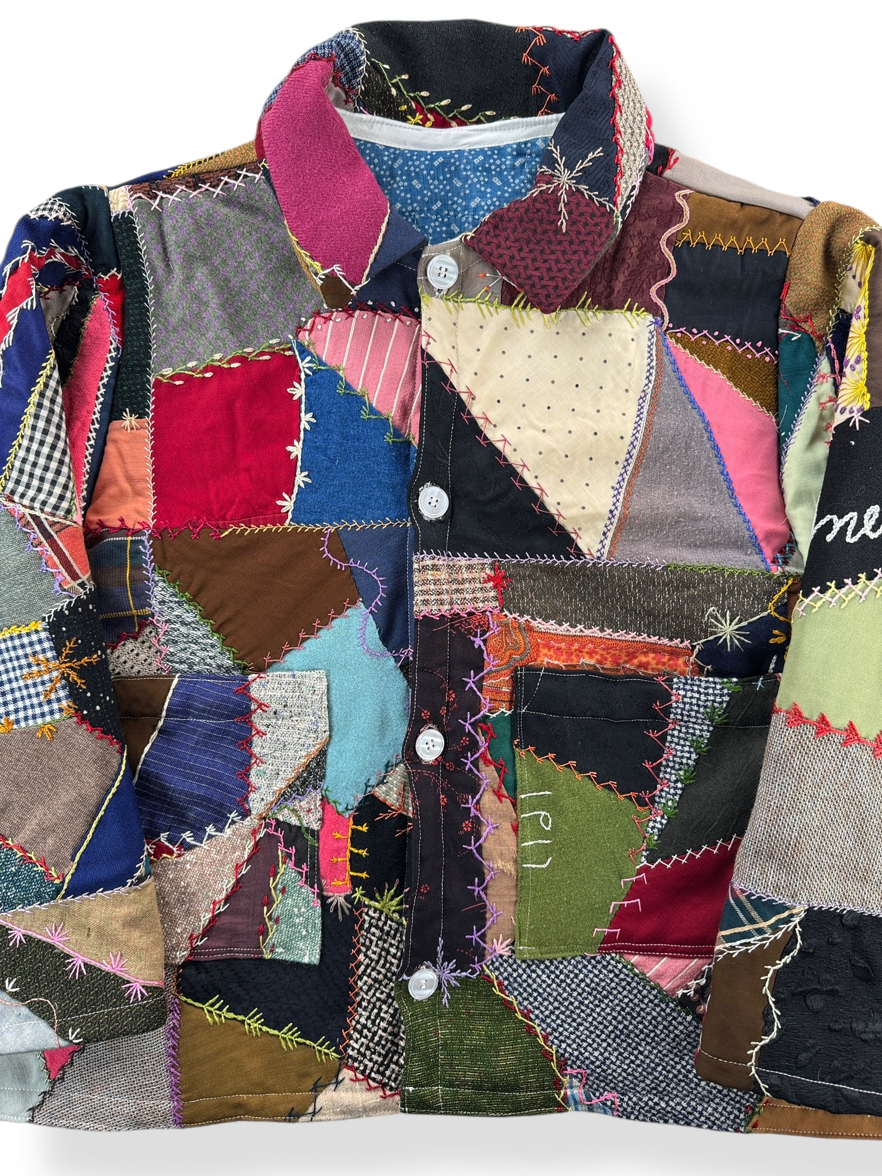 Front Close Up of Archive Craft X Barn Owl Vintage Quilt Jacket