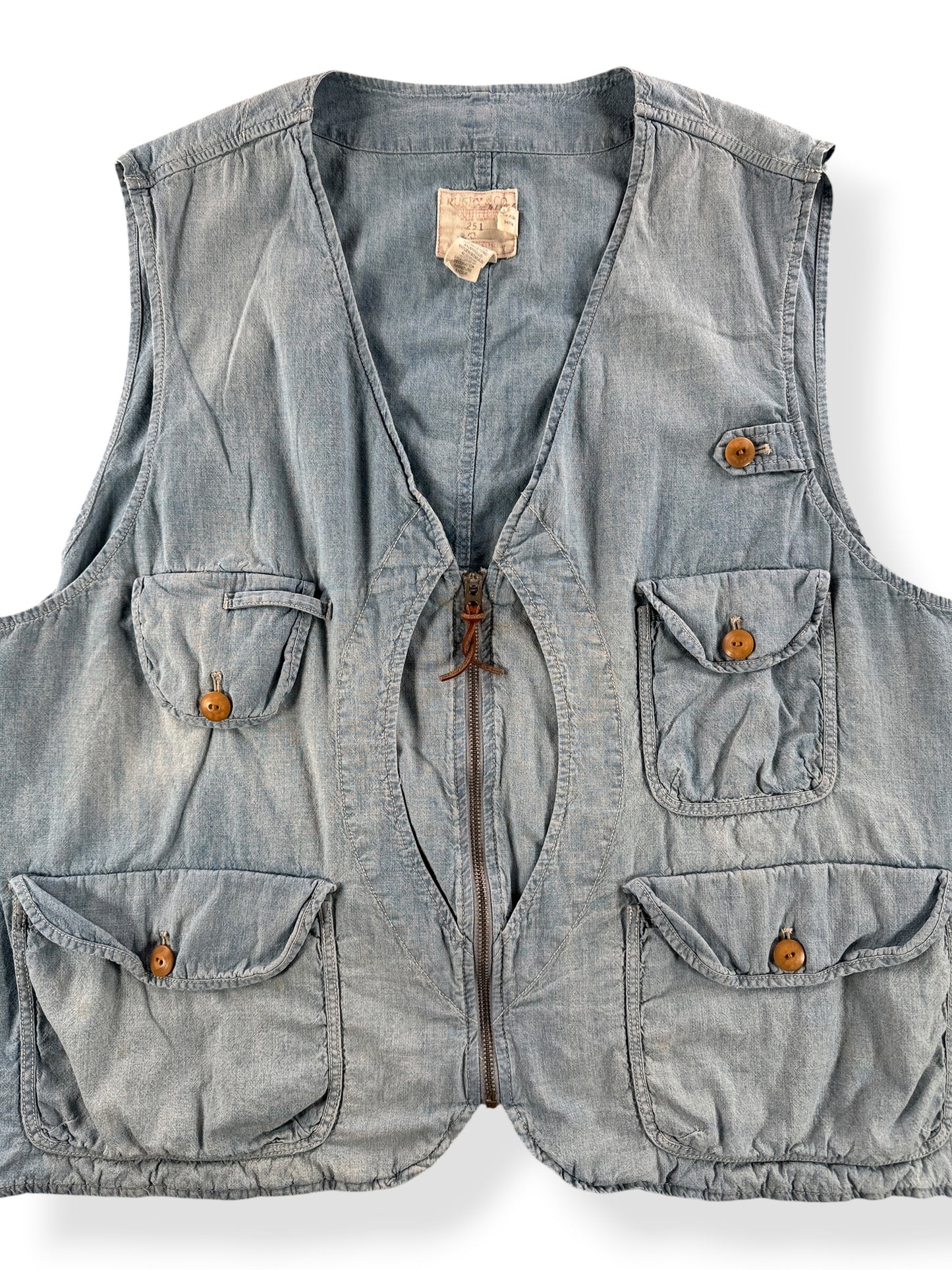 Front Close Up of Vintage Ralph Lauren Half Moon Chambray Vest SZ XXL (Fits XL)