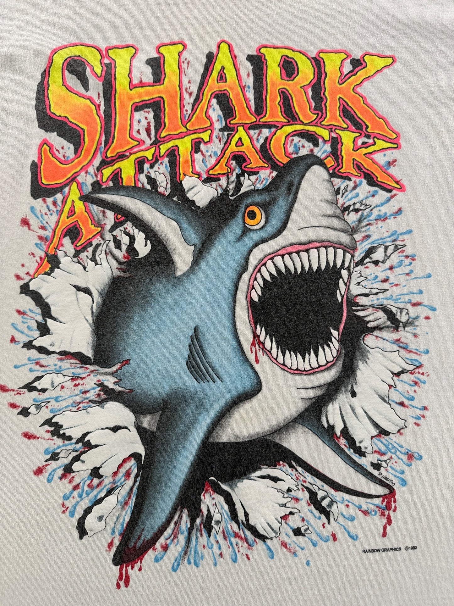 Graphic of Vintage Friday Harbor Shark Attack Tee SZ L (Fits M)