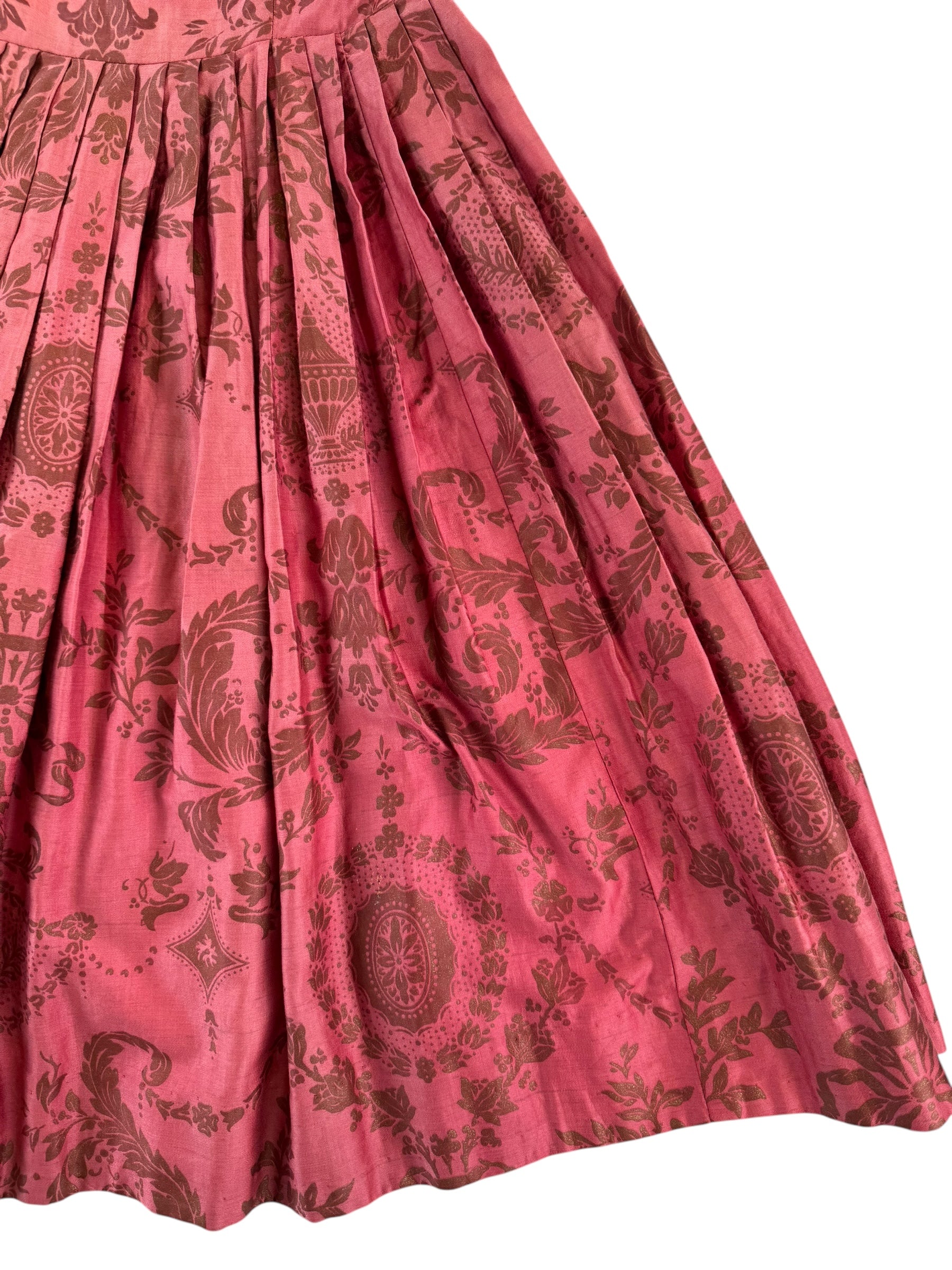 Skirt view of 1950s Junior TIme Damask Pattern Dress S