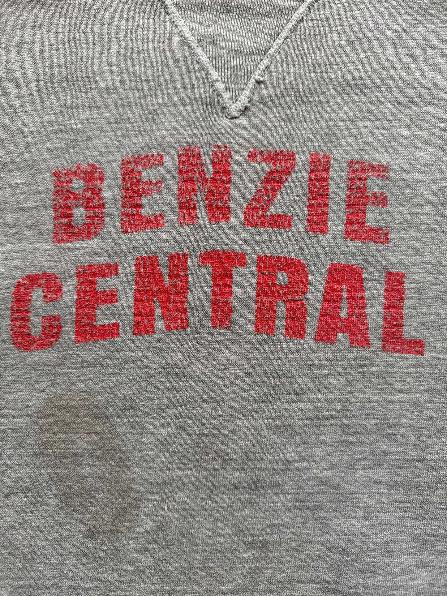 front graphic on Vintage Benzie Central Single V Crewneck SZ M