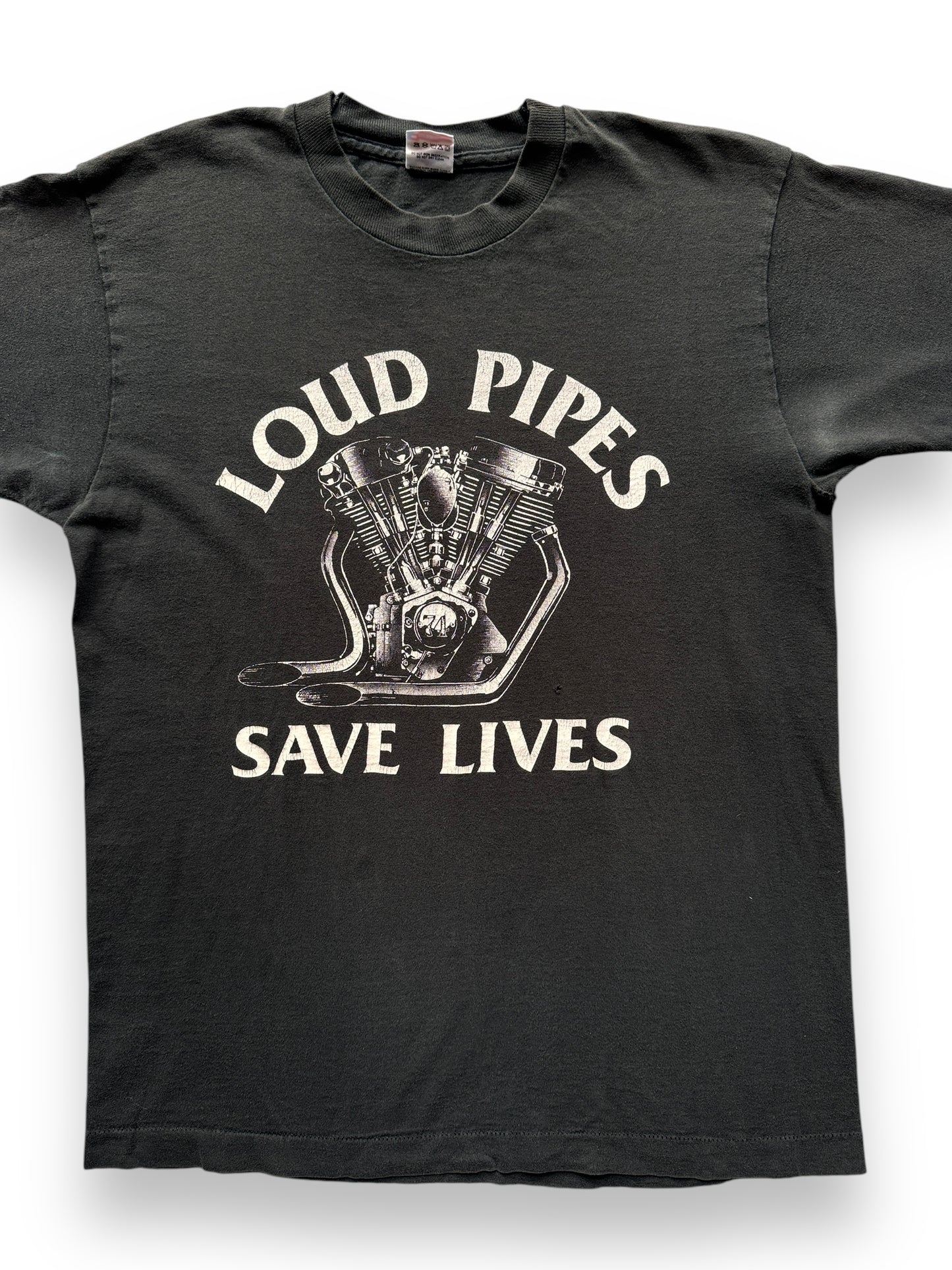 front close up of Vintage Loud Pipes Save Lives Tee SZ M