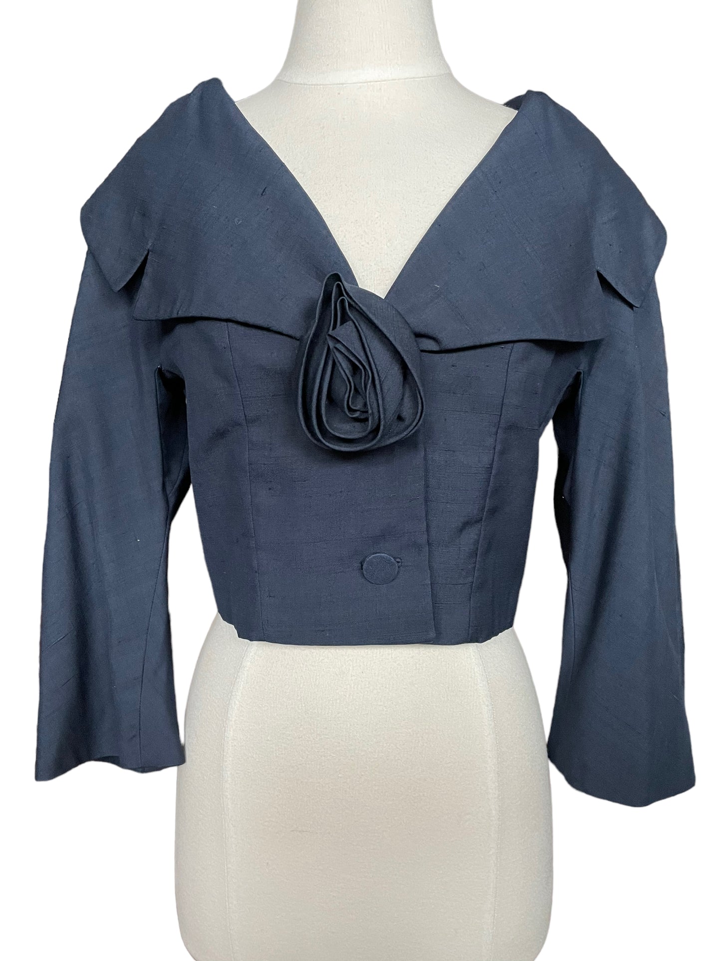 Full front view of Vintage 1950s Silk Cropped Dress Jacket | Seattle True Vintage | Barn Owl Ladies Vintage Clothing