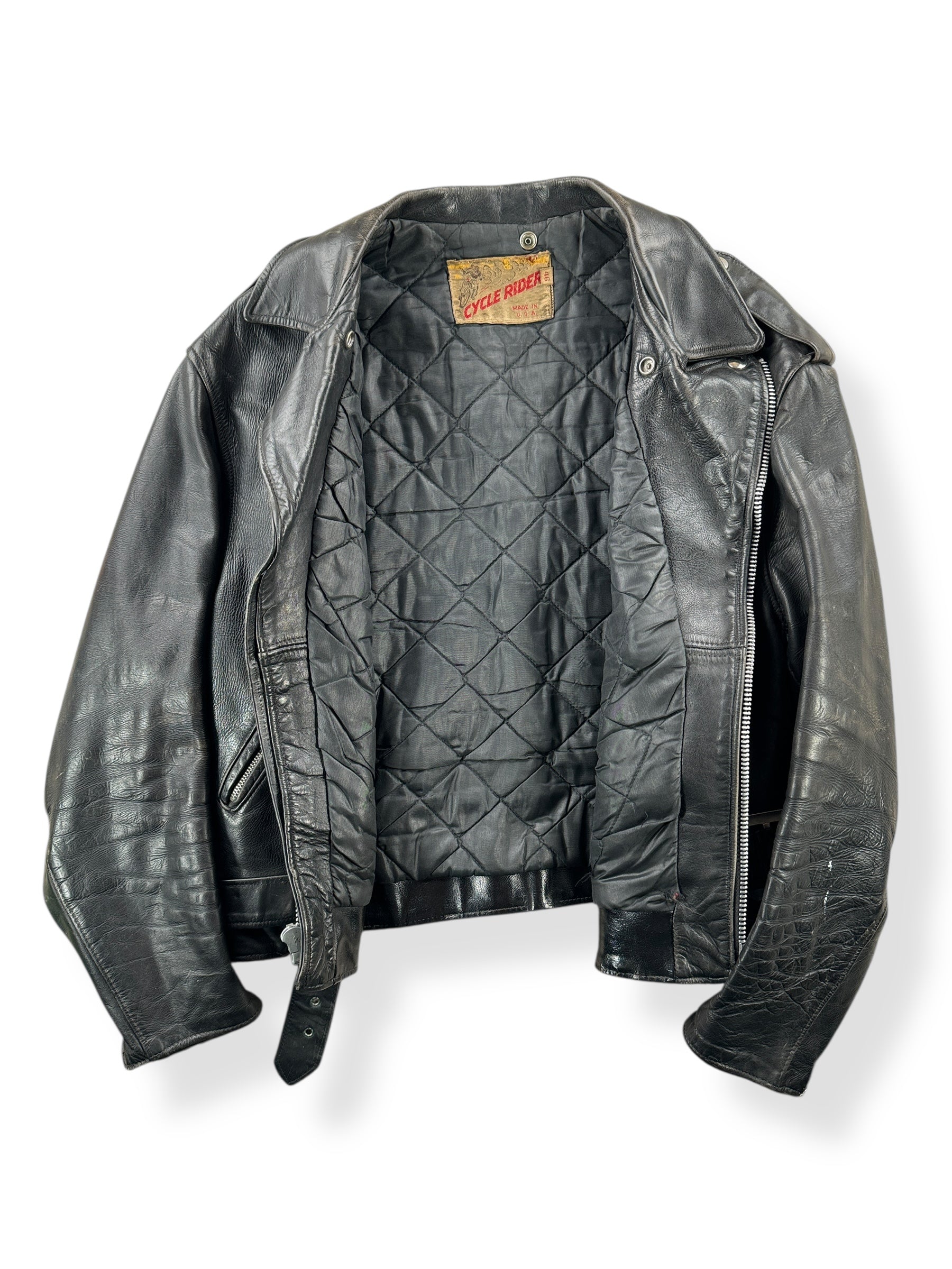 Inside of Vintage Cycle Rider Leather Jacket SZ 46