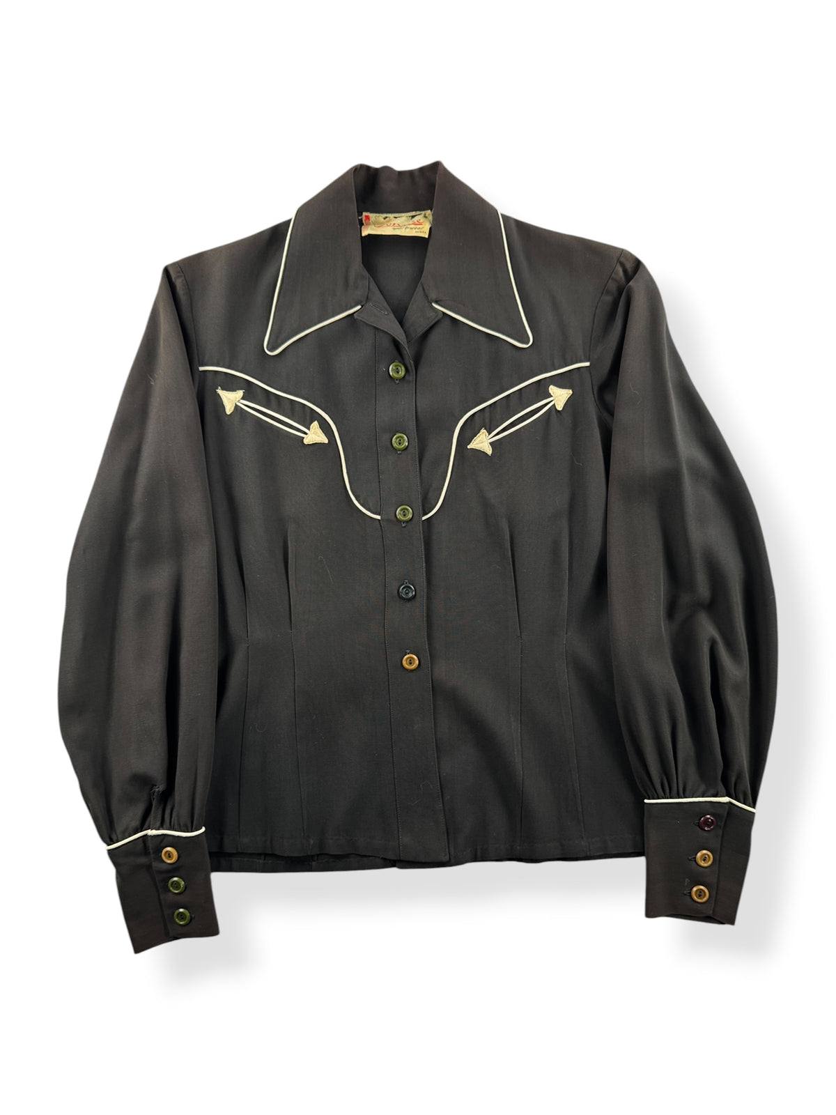 Front of Vintage Connie Sportswear Wool Gabardine Western Top SZ M