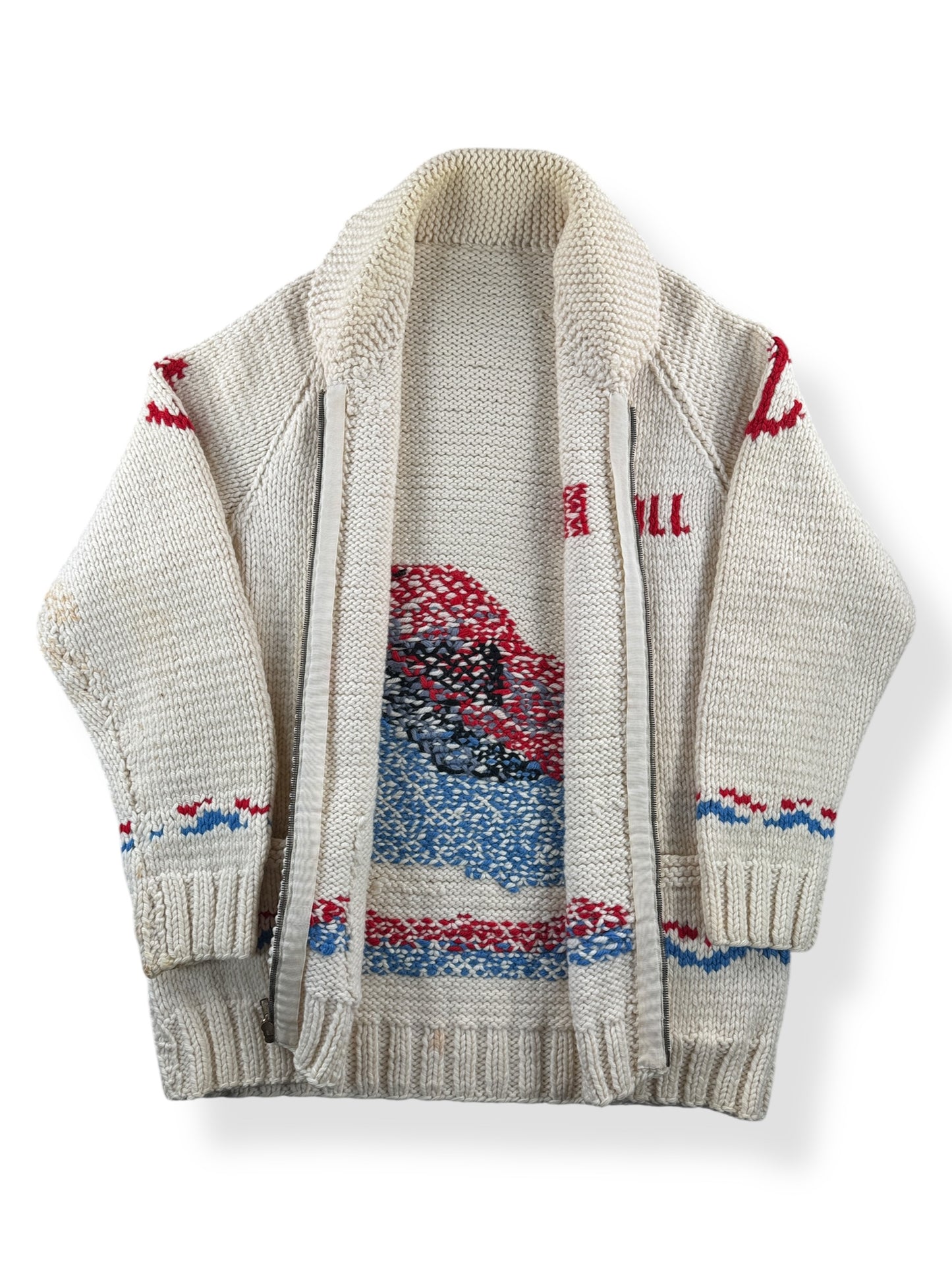 Inside of Vintage Hi-Ball Power Boat Cowichan Style Sweater SZ L