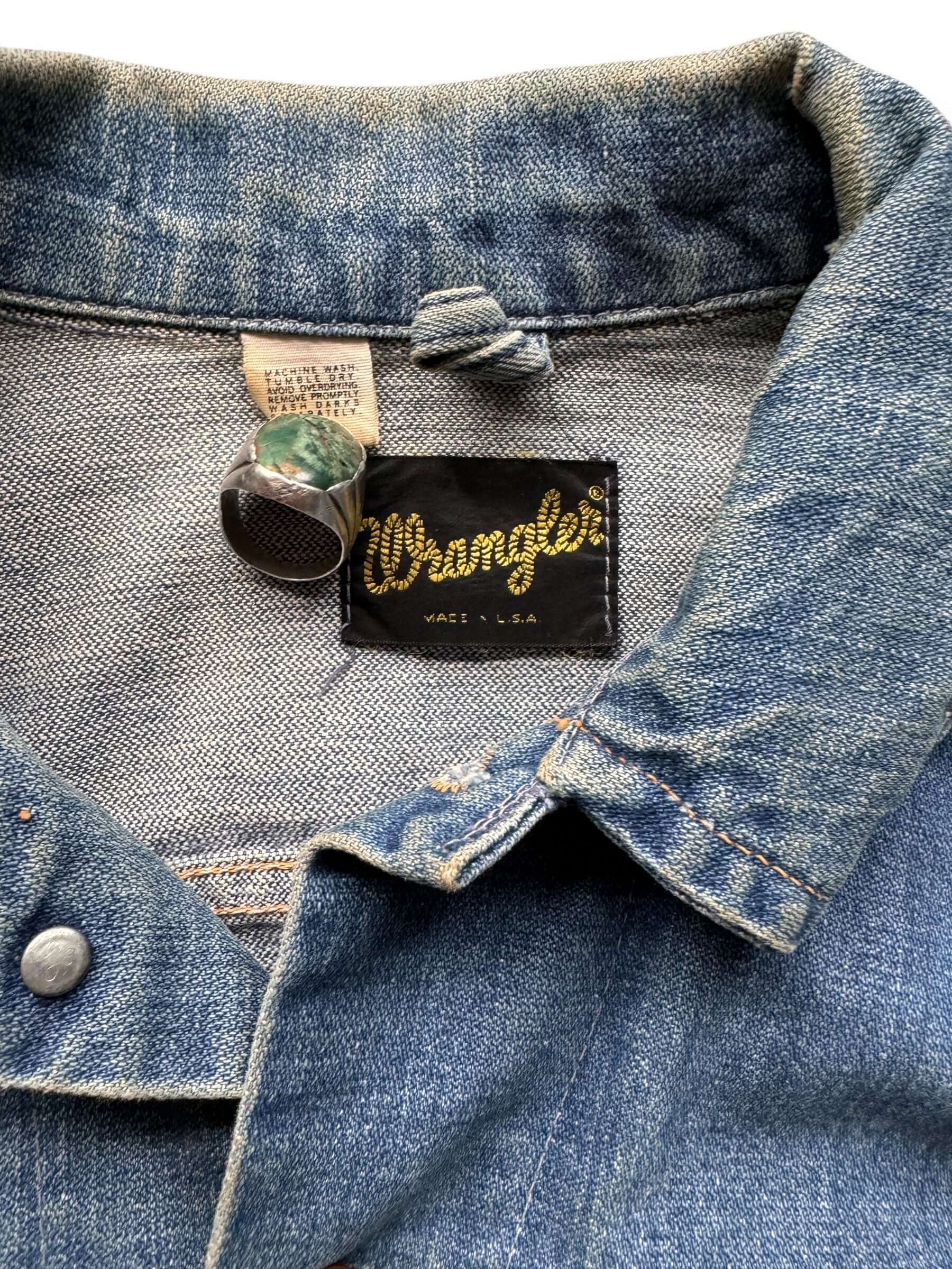 tag on Vintage 70s Wrangler Denim Trucker Jacket SZ 42