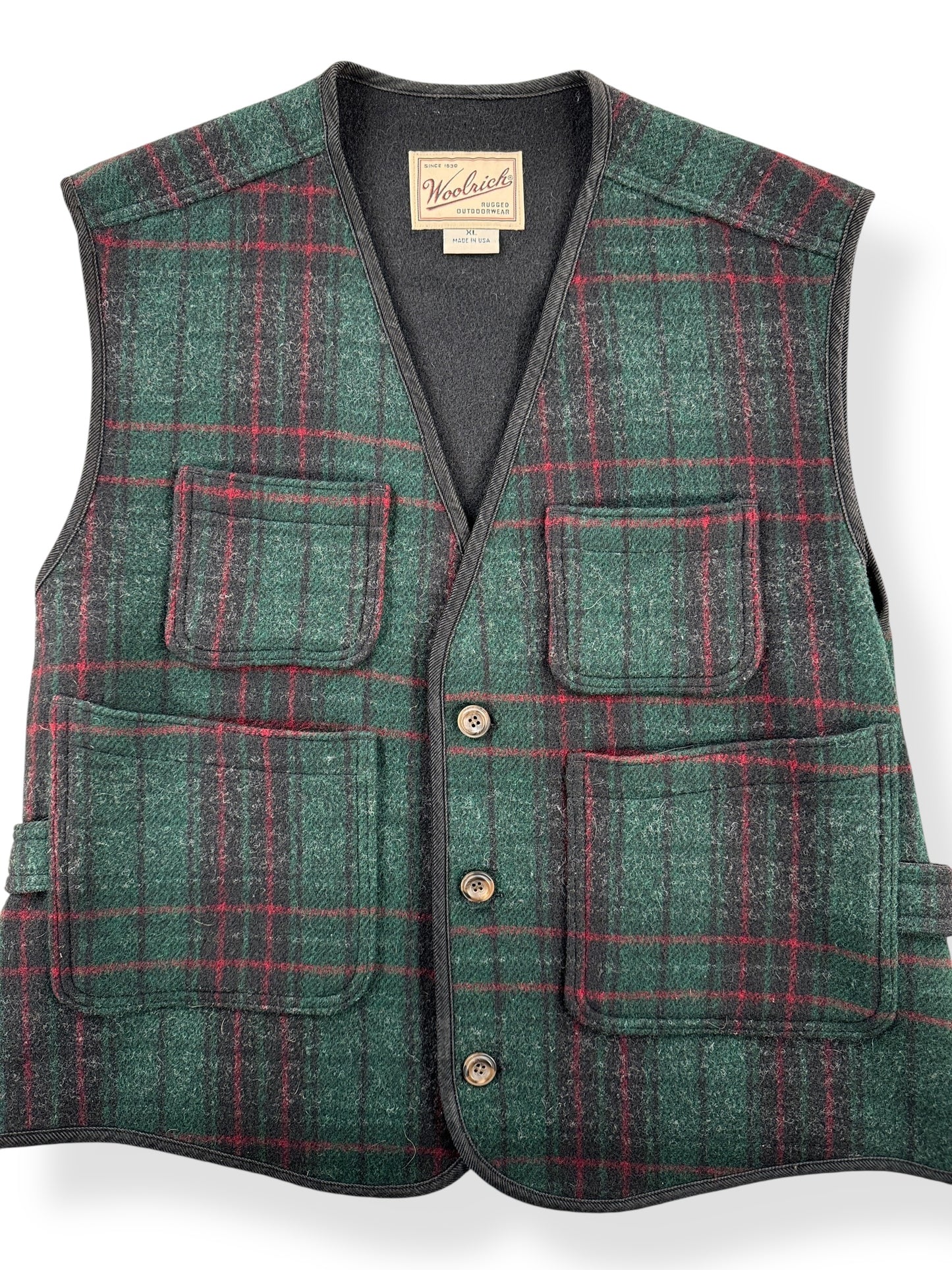 Front Close Up of Vintage Woolrich Wool Vest SZ XL