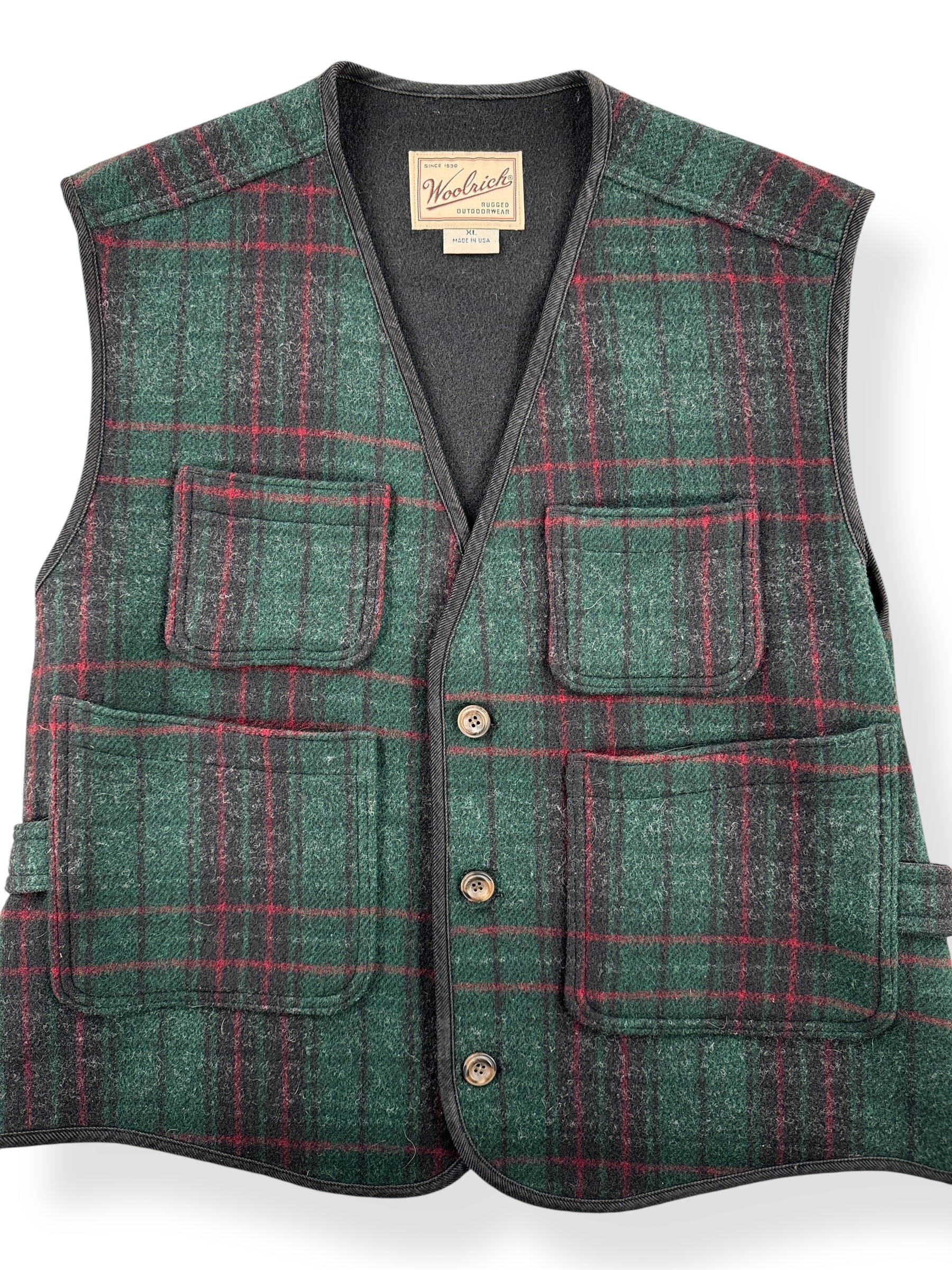 Front Close Up of Vintage Woolrich Wool Vest SZ XL