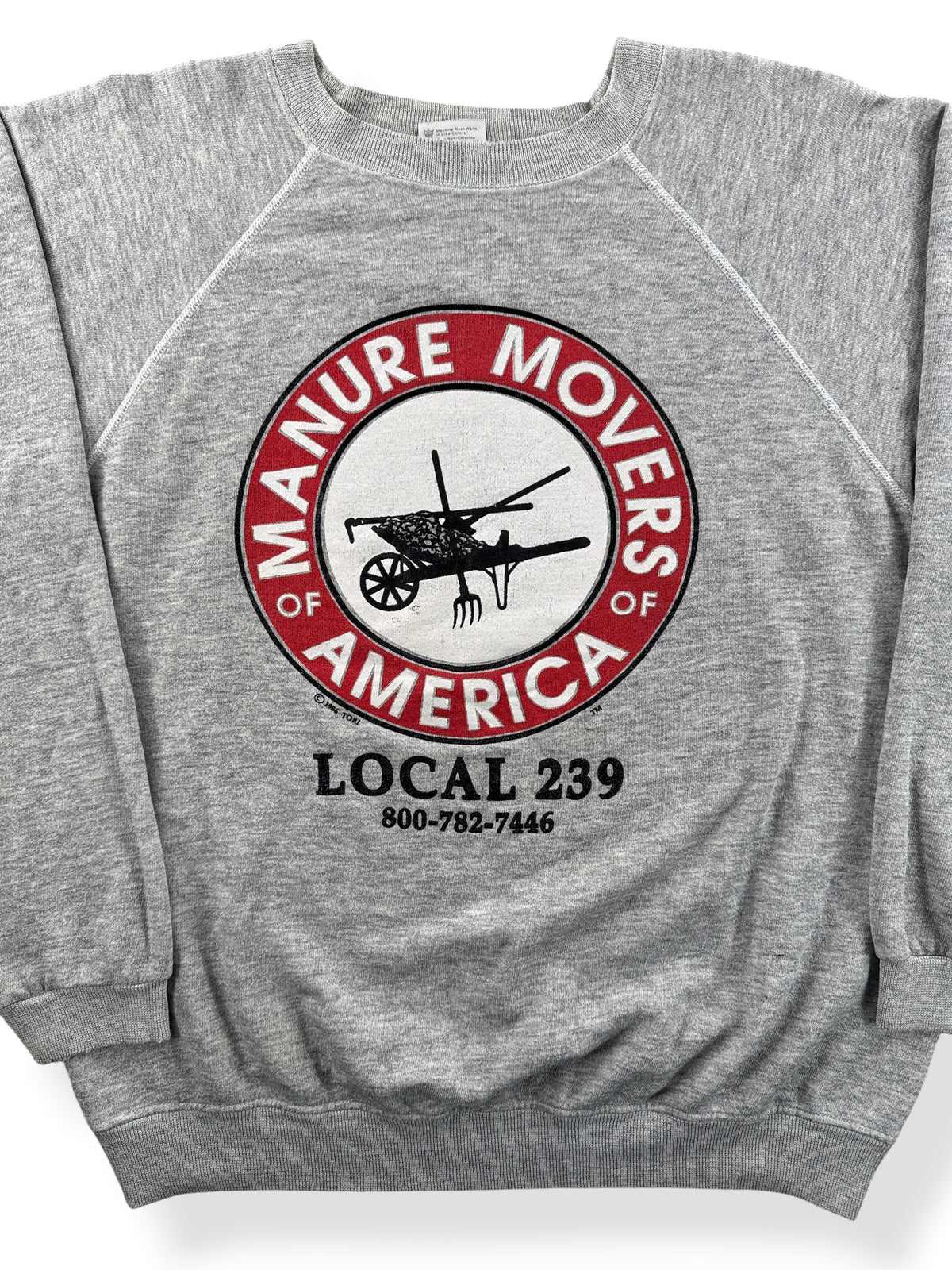Close-up of Vintage Manure Movers Crewneck SZ XL (Fits L)