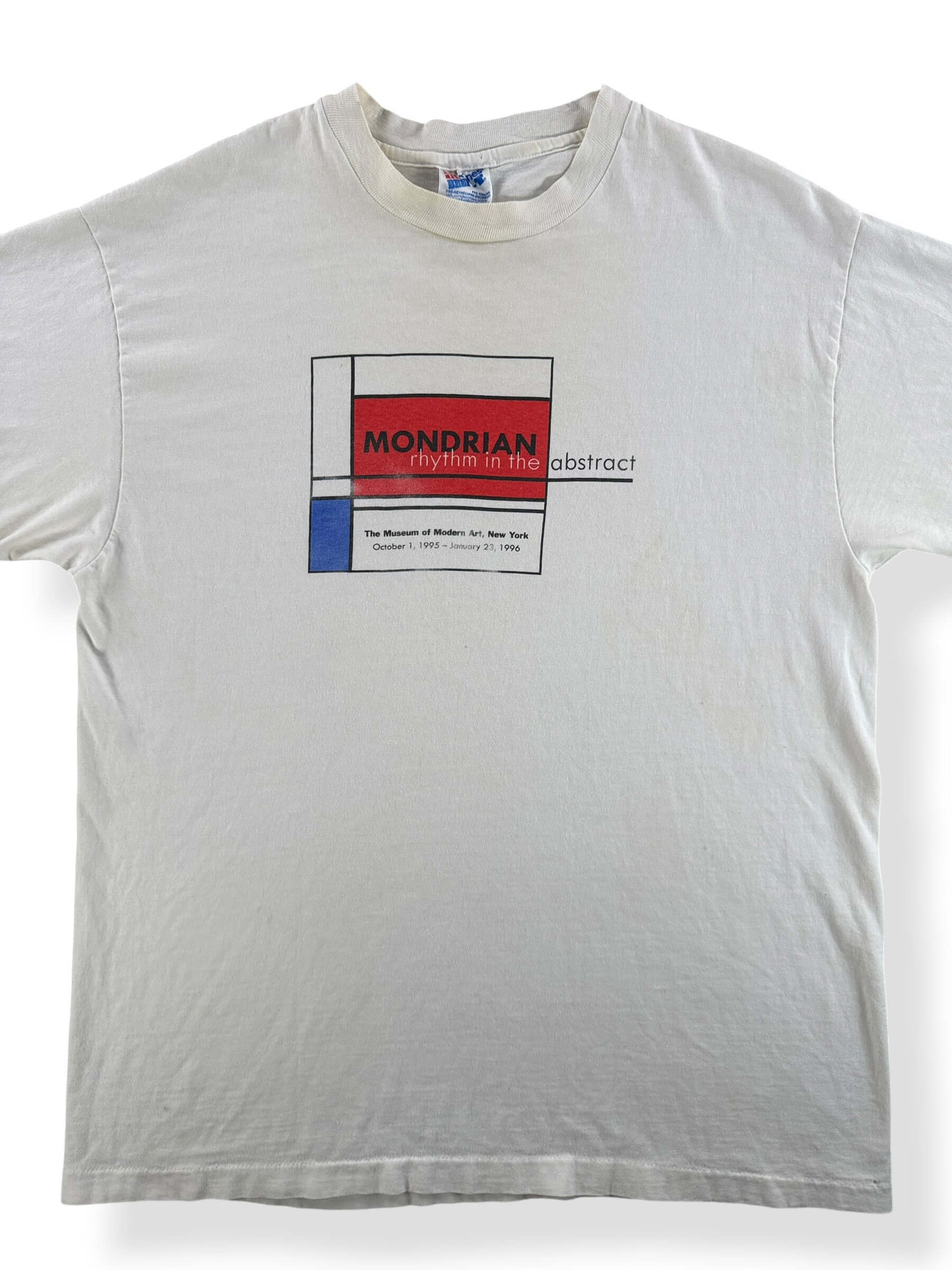 Front Close Up of Vintage MOMA 1996 Mondrian Exhibit Tee SZ L