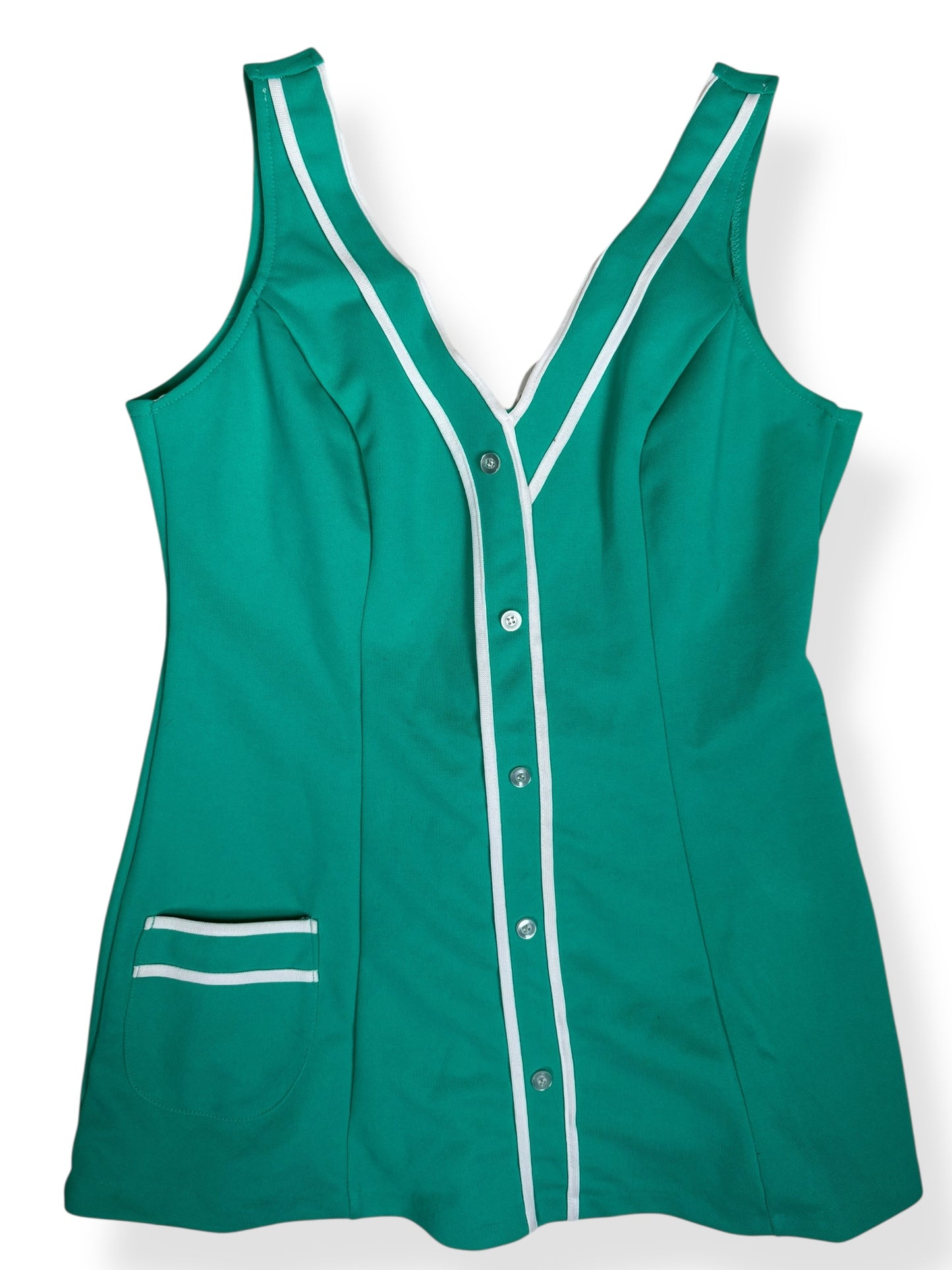 Front view of 1960s Green Sears Swimsuit M-L