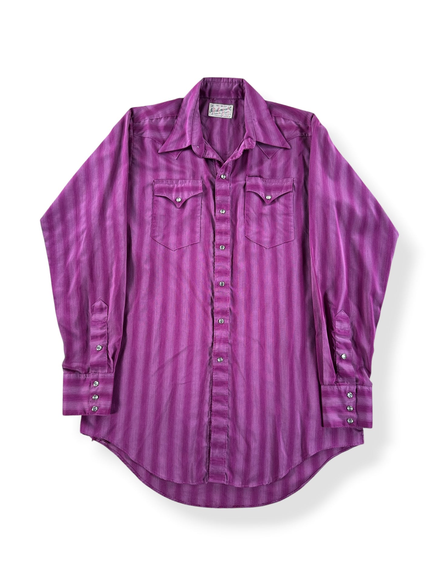 Front of Vintage Rockmount Ranch Wear Purple Pearlsnap SZ M