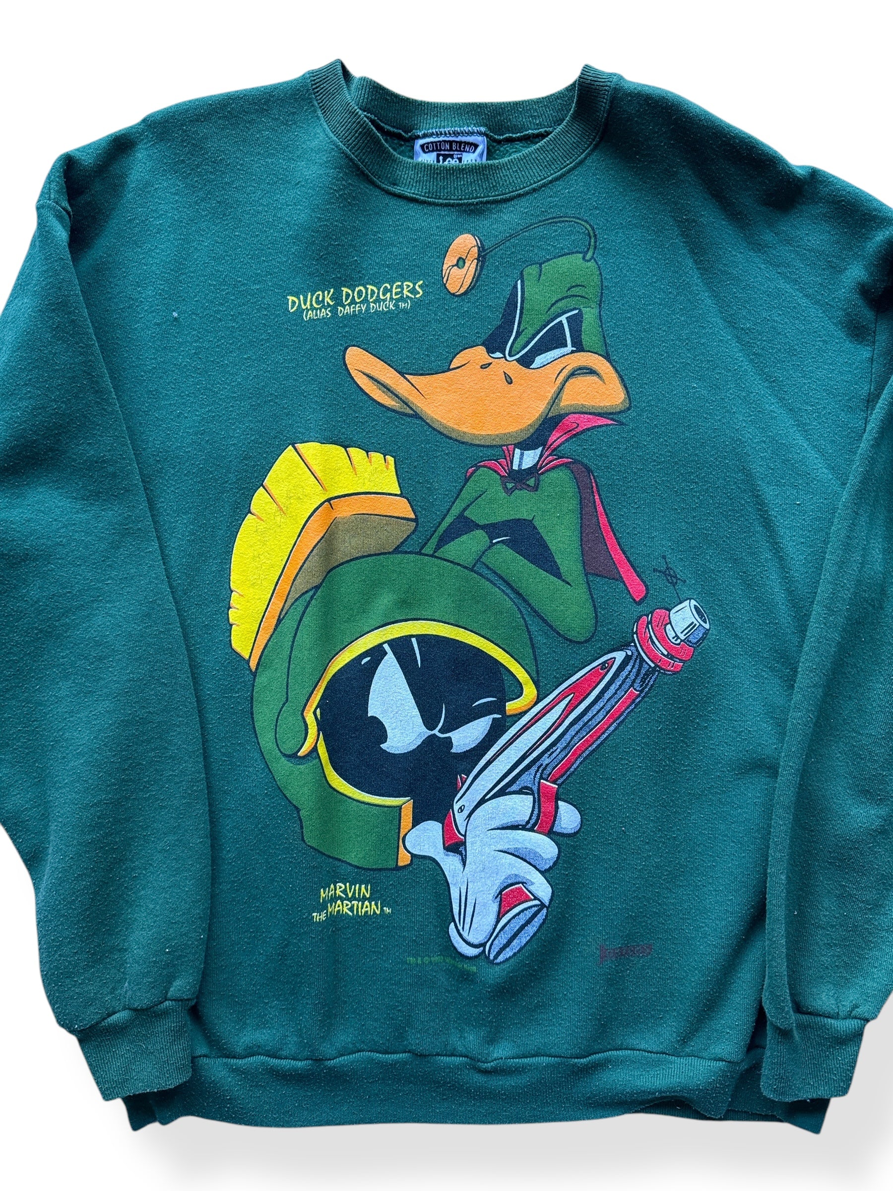 Front Close Up of Vintage Daffy Duck Dodgers Marvin the Martian Crewneck SZ XL