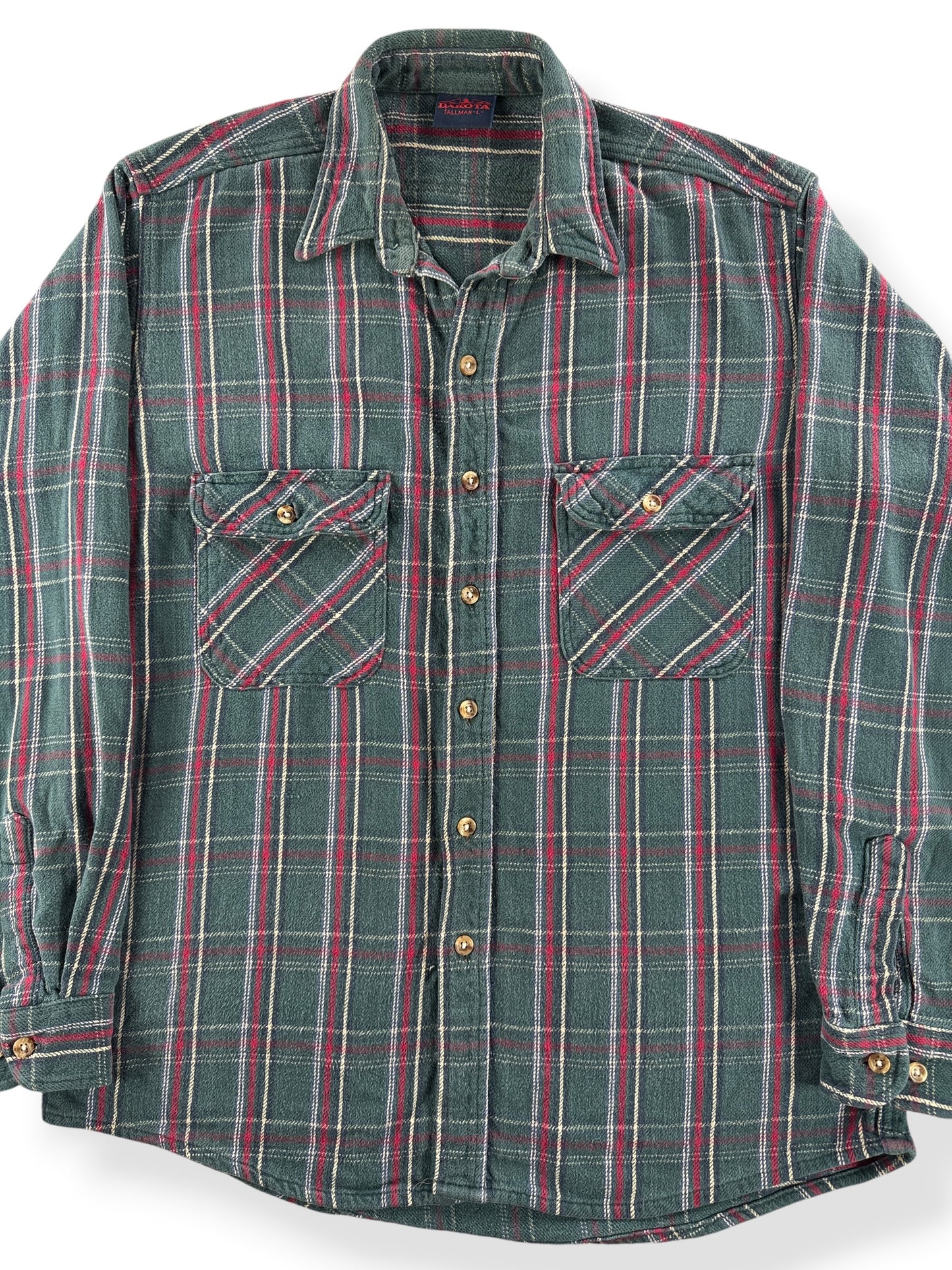 Front Close Up of Vintage Dakota Woven Cotton Flannel SZ L